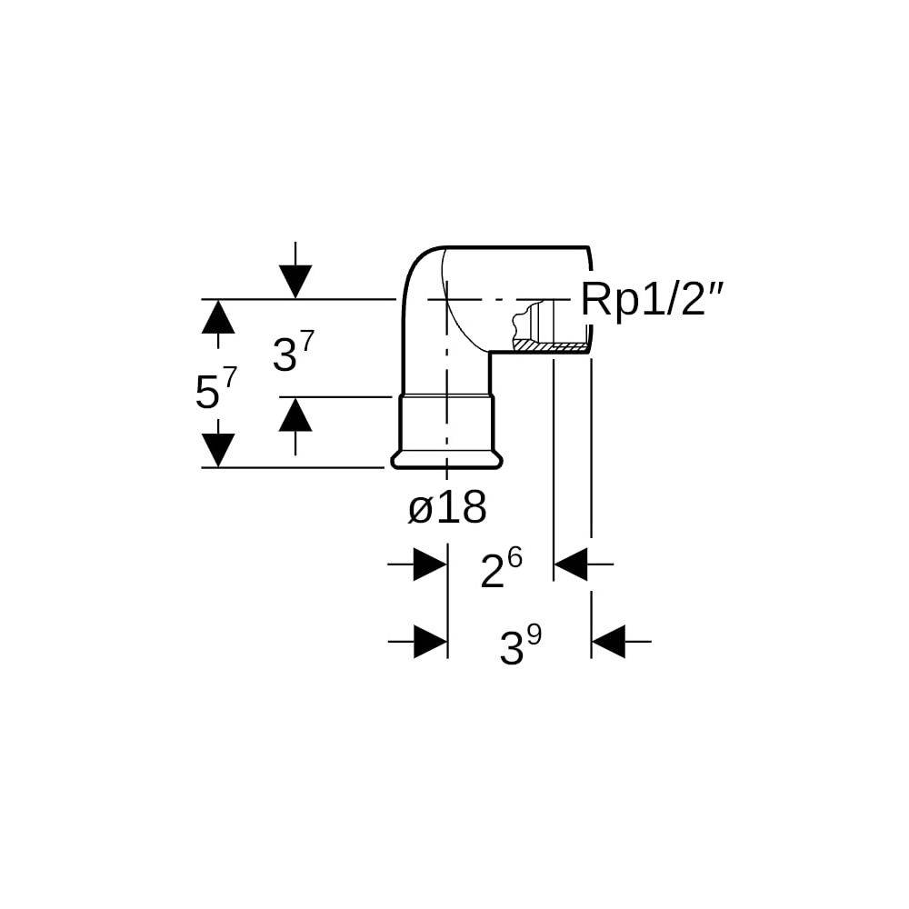 Geberit GE Mapress Therm Übergangswinkel, 90°, d18mm, Rp1/2, NPW, 1 Stk.