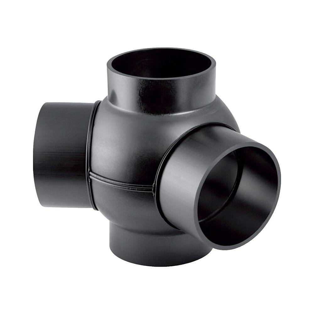 Geberit PE Kugelabzweig 88,5 Grad zweifach, Anschlüsse 135 versetzt D 110mm, D1 110mm