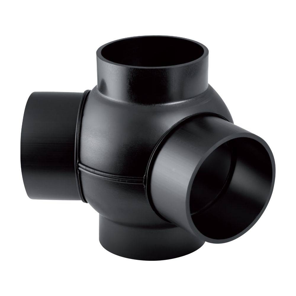 Geberit PE Kugelabzweig 88,5 Grad zweifach, Anschlüsse 135 versetzt D 110mm, D1 110mm