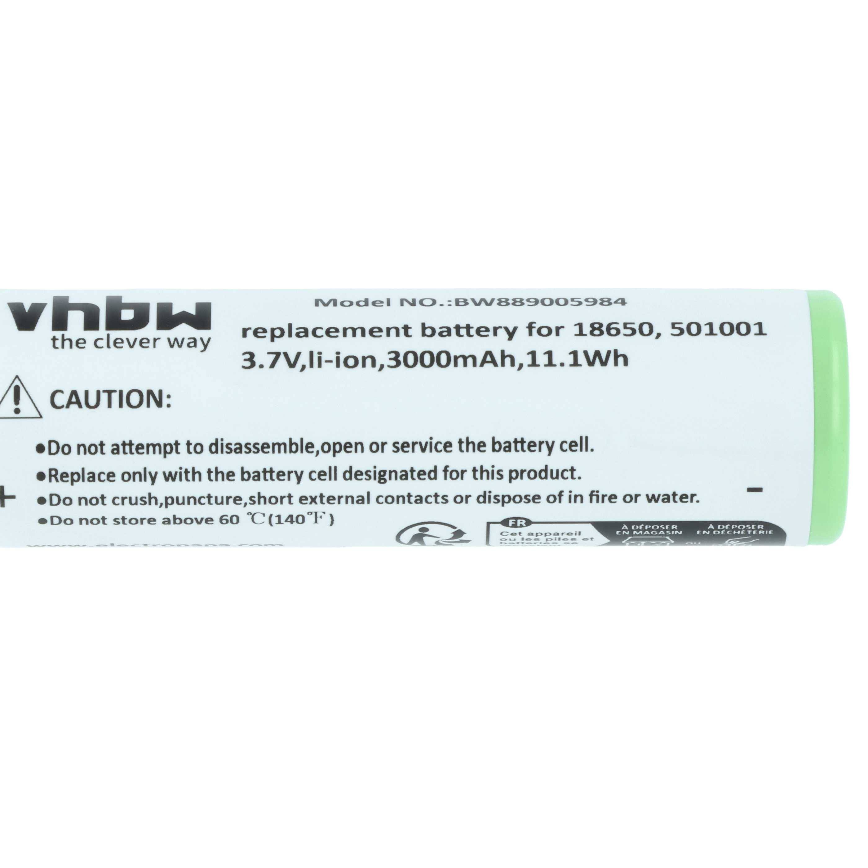 vhbw 5x Akku kompatibel mit Olight S30R III, S30R II, Warrior Mini 2, Warrior Mini Taschenlampe Kopflampe (3 Ah, 3,7 V