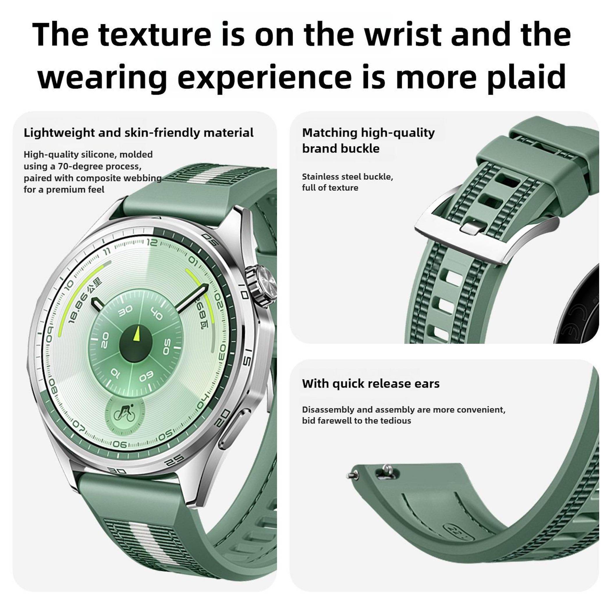 Hybrid Armband für Huawei Watch GT 6 46mm Silikon Nylon Design Ersatz Schwarz