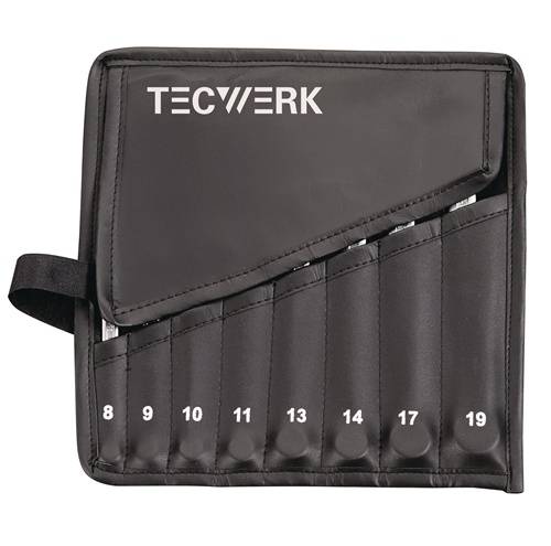 Ringmaulschlüsselsatz 8-tlg.SW 8-19mm Form A CV-Stahl in Rolltasche TECWERK