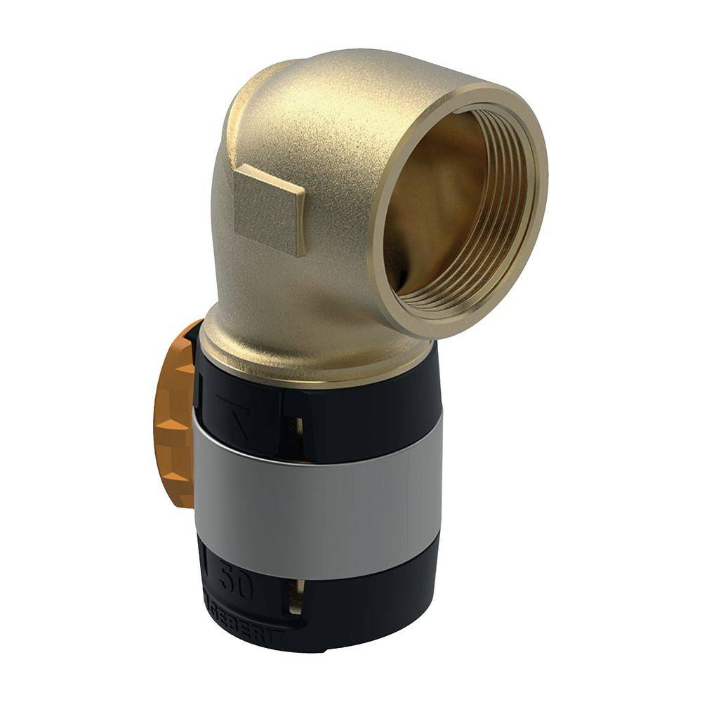 Geberit FlowFit Übergangsbogen 90 Grad mit Innengewinde, D 63mm, Rp 2", Rotguss bleifrei