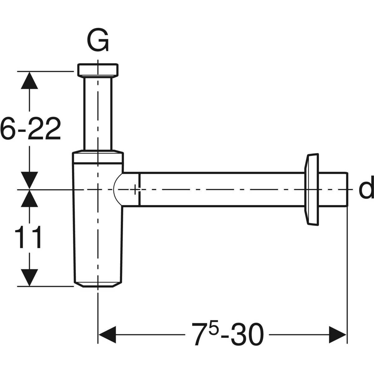 Geberit Tauchrohrgeruchsverschluss für Waschbecken, Abgang horizontal, D 40mm, MattSchwarz