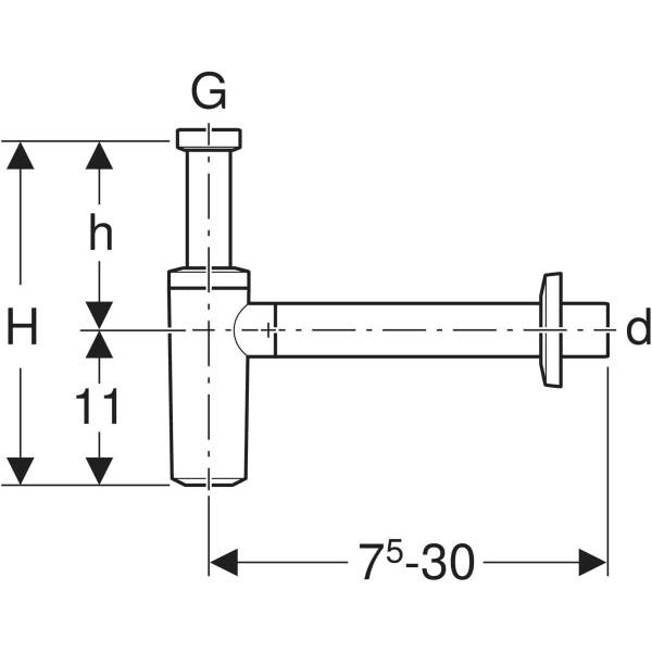 Geberit Tauchrohrgeruchsverschluss für Waschbecken, Abgang horizontal, D 40mm, MattSchwarz