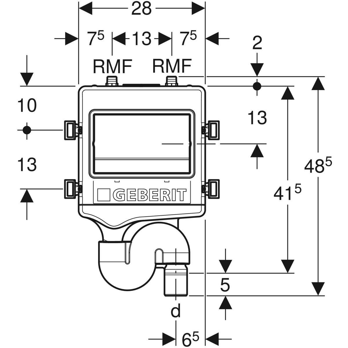 Geberit Hygienespülung HS30, 2 Wasseranschlüsse, DN 50, 48,5x8,7cm, 616271001