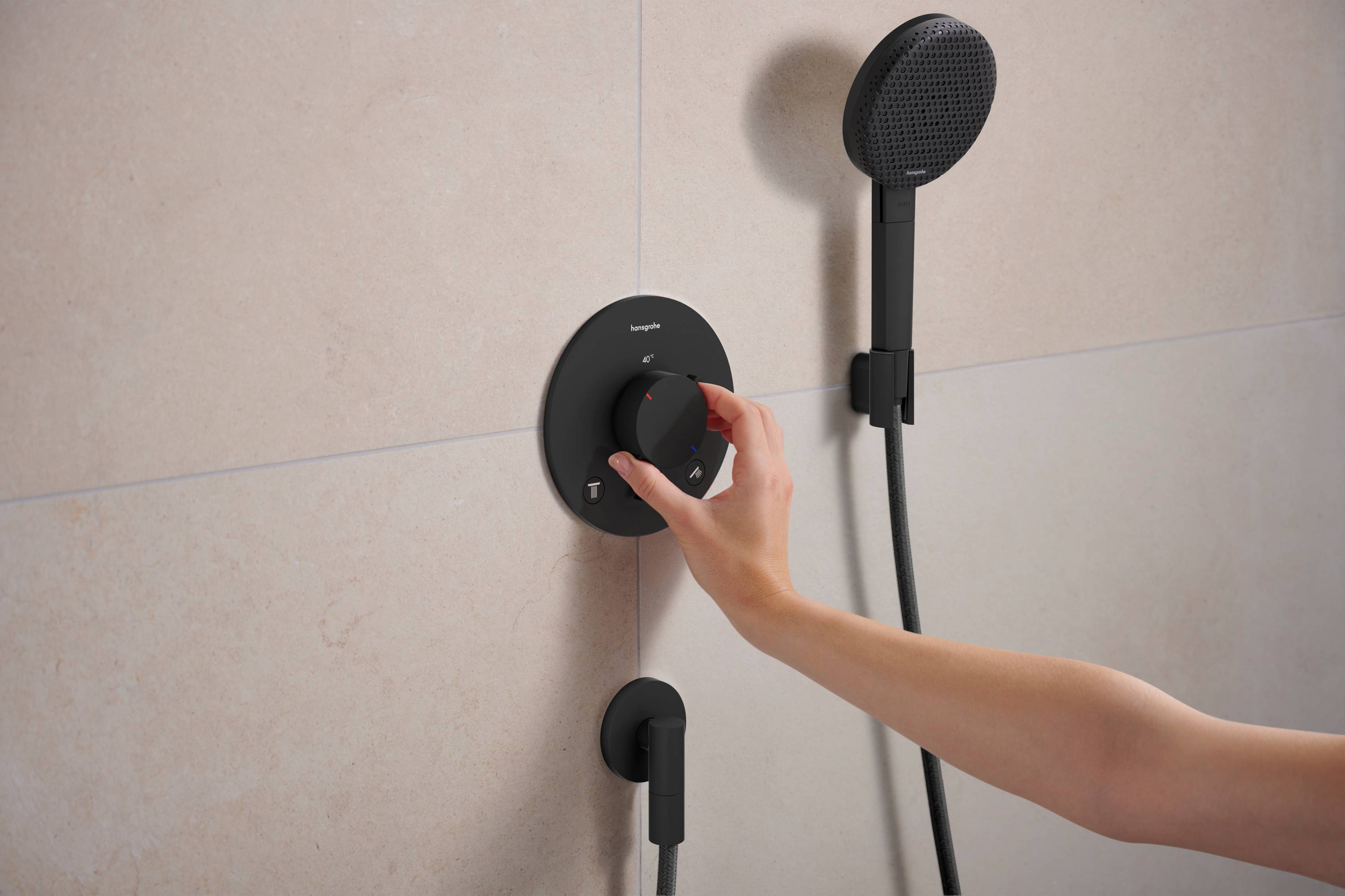 Hansgrohe Ecostat Comfort S Thermostat Unterputz, 25,7l/min, für 2 Verbraucher, Mattschwarz