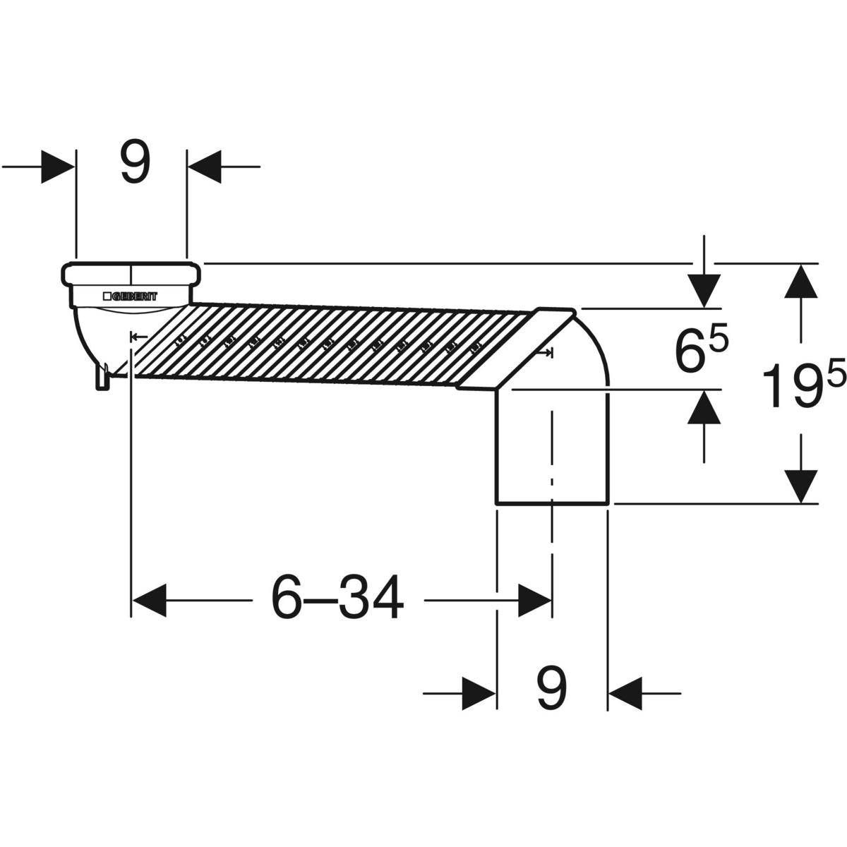 Geberit Versprungbogen für Stand-WC, 90mm, ABS, 131199111