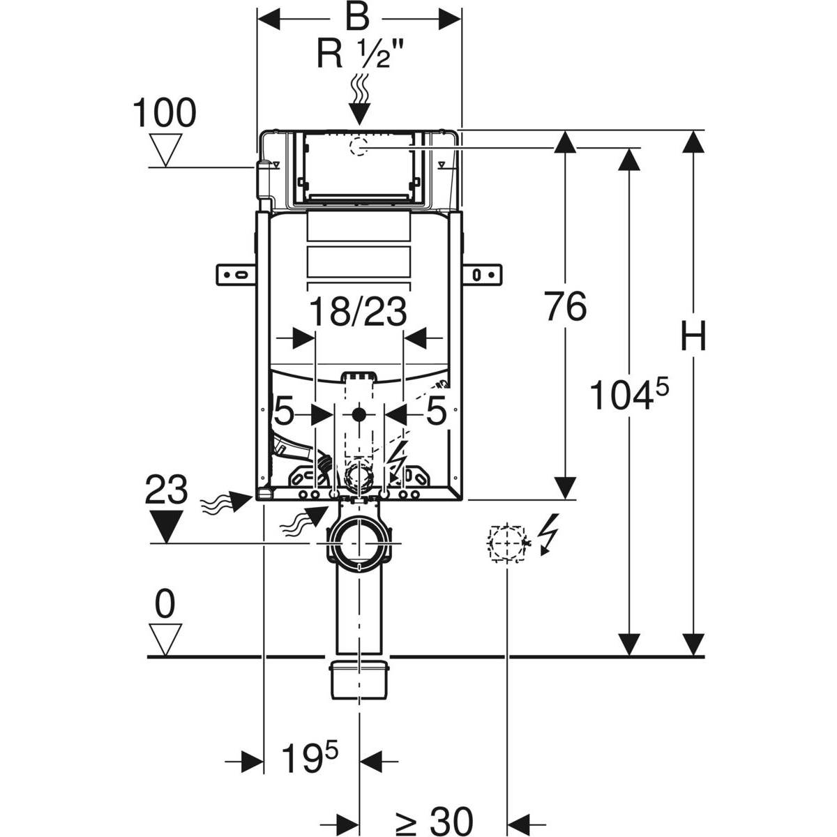 Geberit Kombifix Element für Wand-WC 108cm, mit Sigma Unterputzspülkasten 12cm, Geruchsabsaugung Abluft