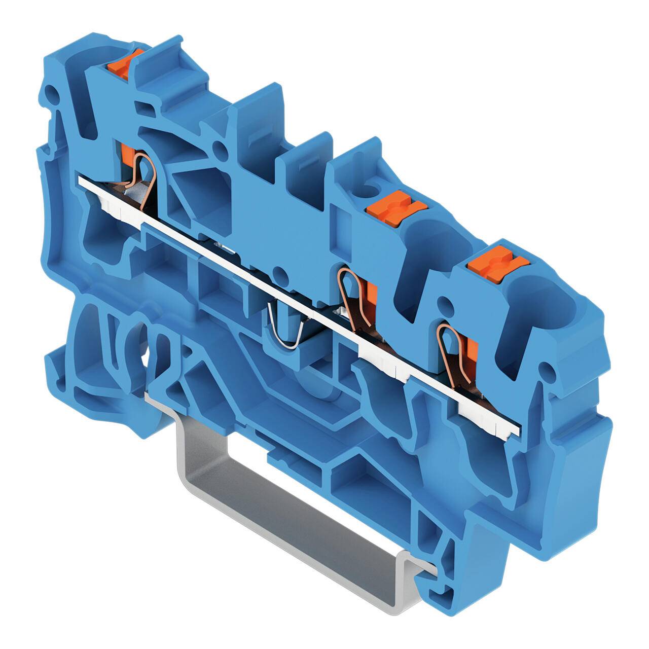 3-L-Durchgangsklemme 2202-1304 Drücker 2,5mm² blau