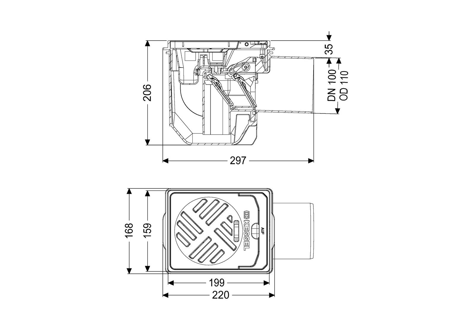 Kessel Drehfix Kellerablauf DN 100 seitlich