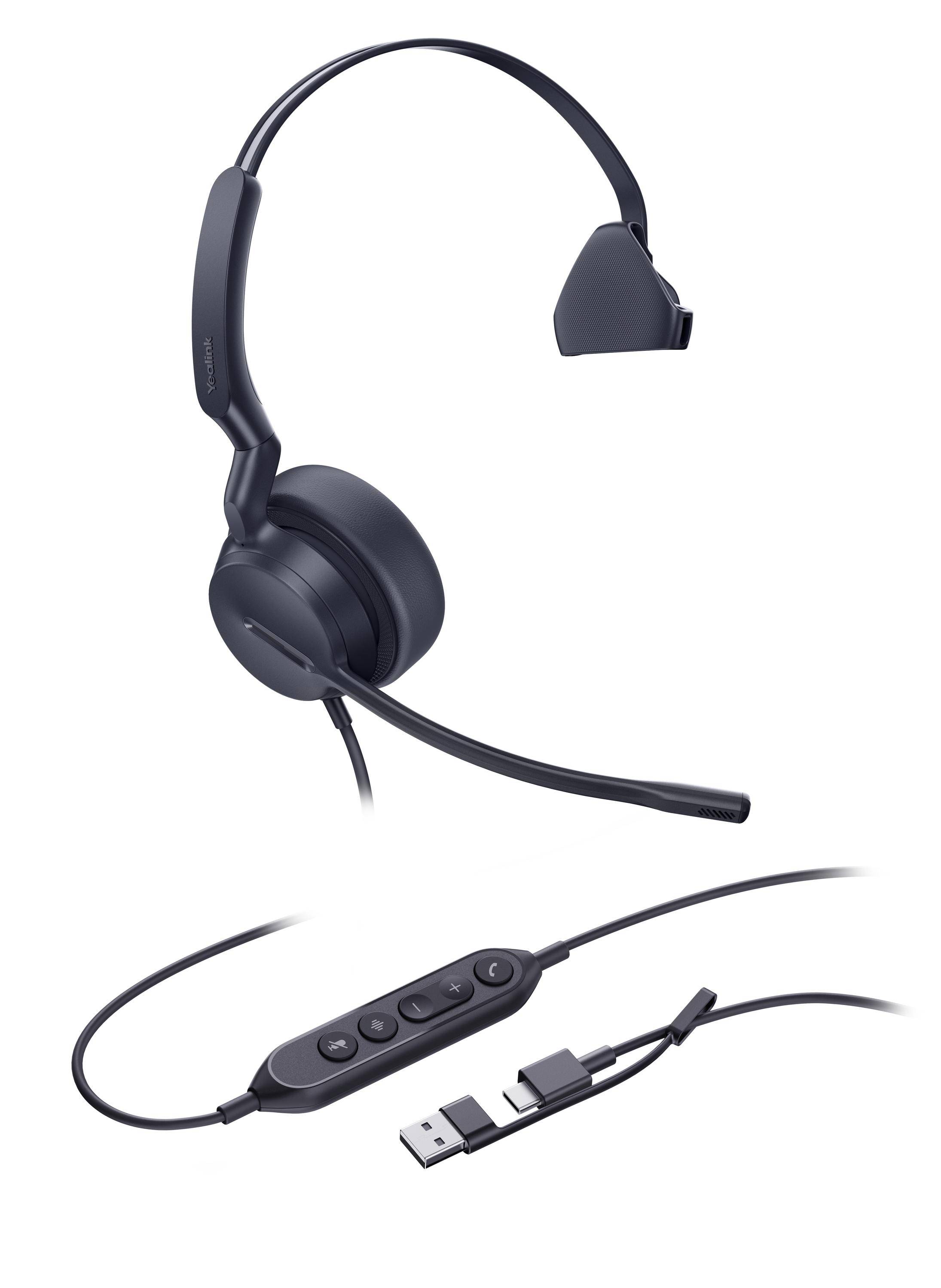 Yealink UH44 Mono USB-C/A Headset, Kabelgebunden, 20 - 20000 Hz, Büro/Callcenter, 127 g, Kopfhörer, Schwarz