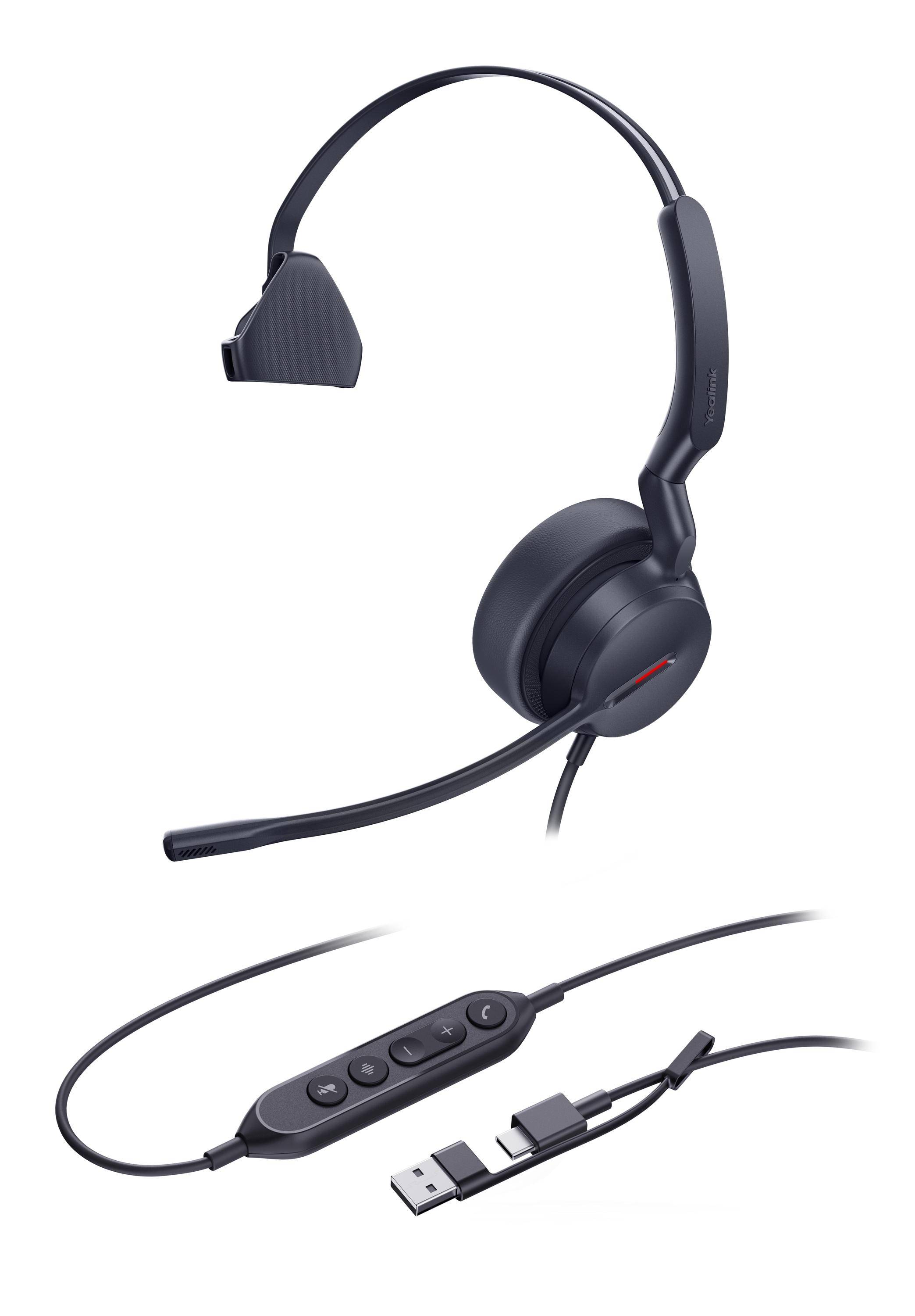 Yealink UH44 Mono USB-C/A Headset, Kabelgebunden, 20 - 20000 Hz, Büro/Callcenter, 127 g, Kopfhörer, Schwarz