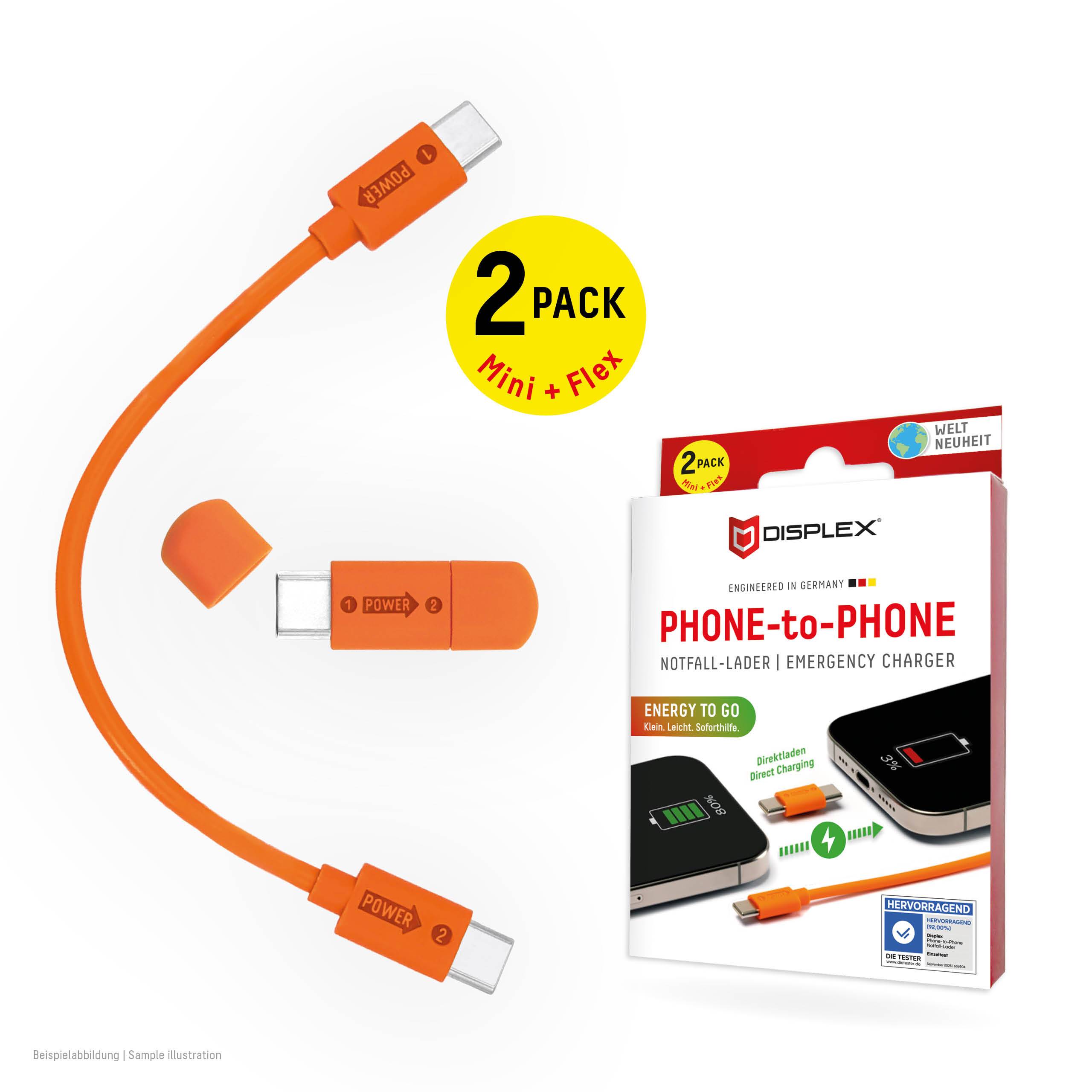 Displex Phone-to-Phone Notfall-Lader, USB-C, 2er Set 02190
