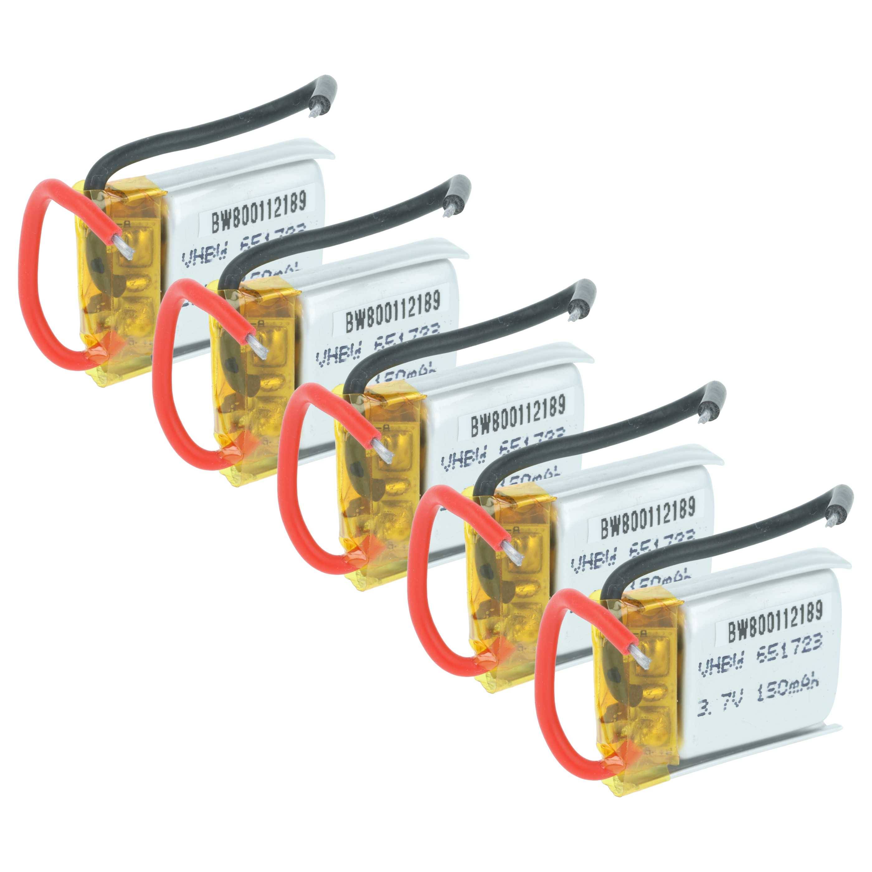vhbw 5x Akku für Modellbau z.B. Racing Car, Helikopter, Flugzeug (150mAh, 3,7V, Li-Polymer, 25 x 17,5 x 7,6 mm, 2 Pin