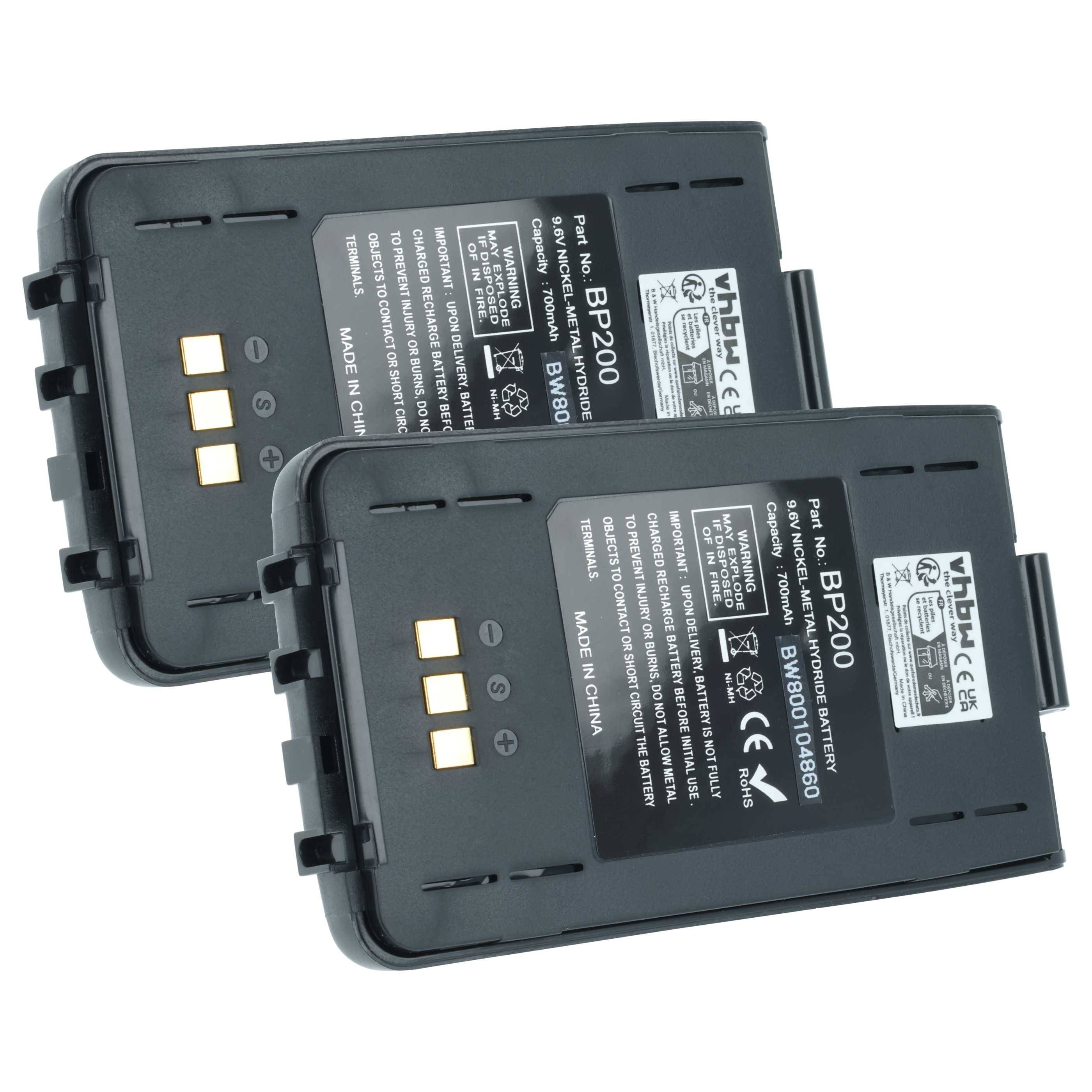vhbw 2x Akku kompatibel mit Icom IC-T8A, IC-A5, IC-A23, IC-T81, IC-T8, IC-T81A Funkgerät, Walkie Talkie (750 mAh, 9,6 V