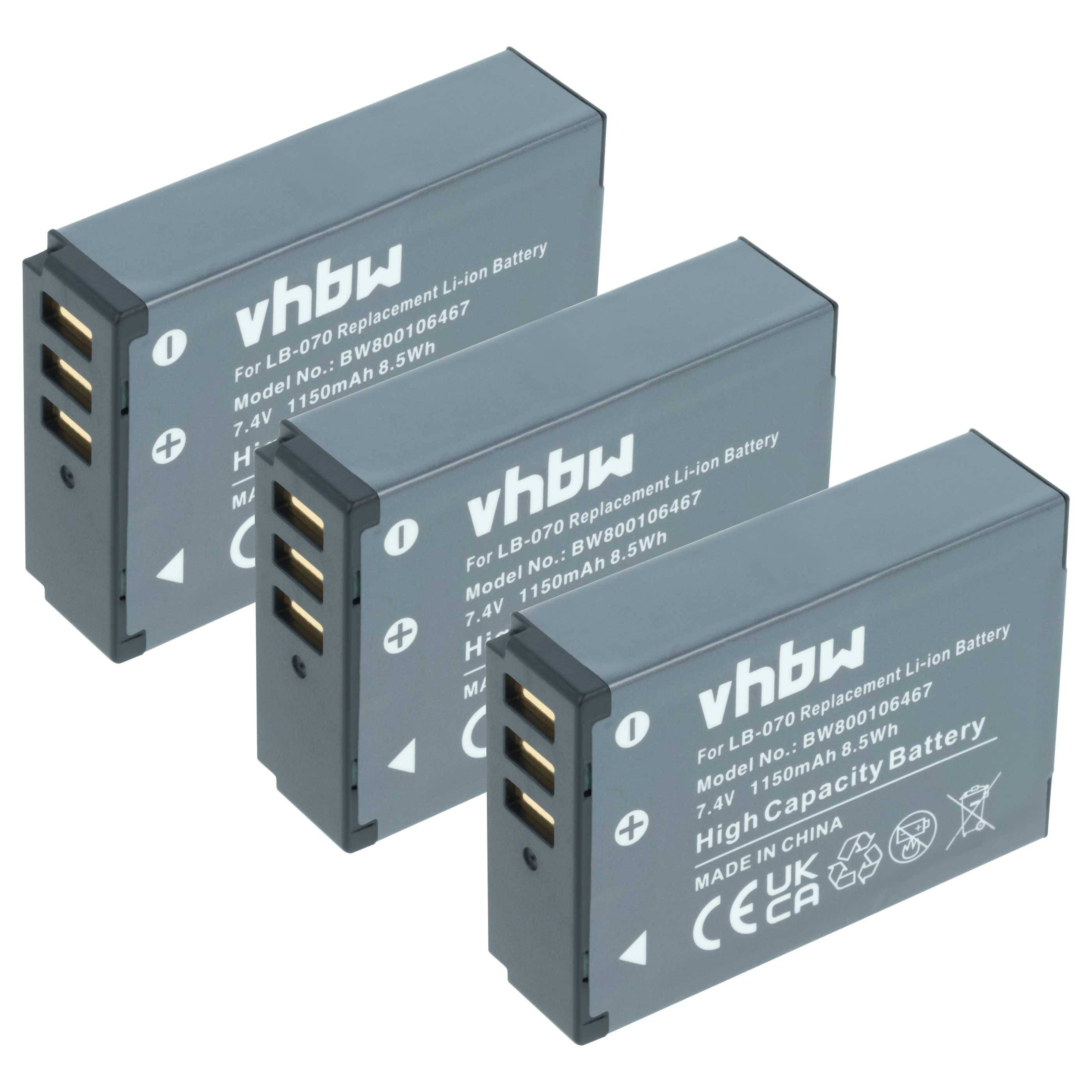 vhbw 3x Akku kompatibel mit Kodak Pixpro S-1, AZ652, AZ651 Astro Zoom, AZ651, S1, AZ901 Kamera (1150 mAh, 7,4 V, Li-Ion)