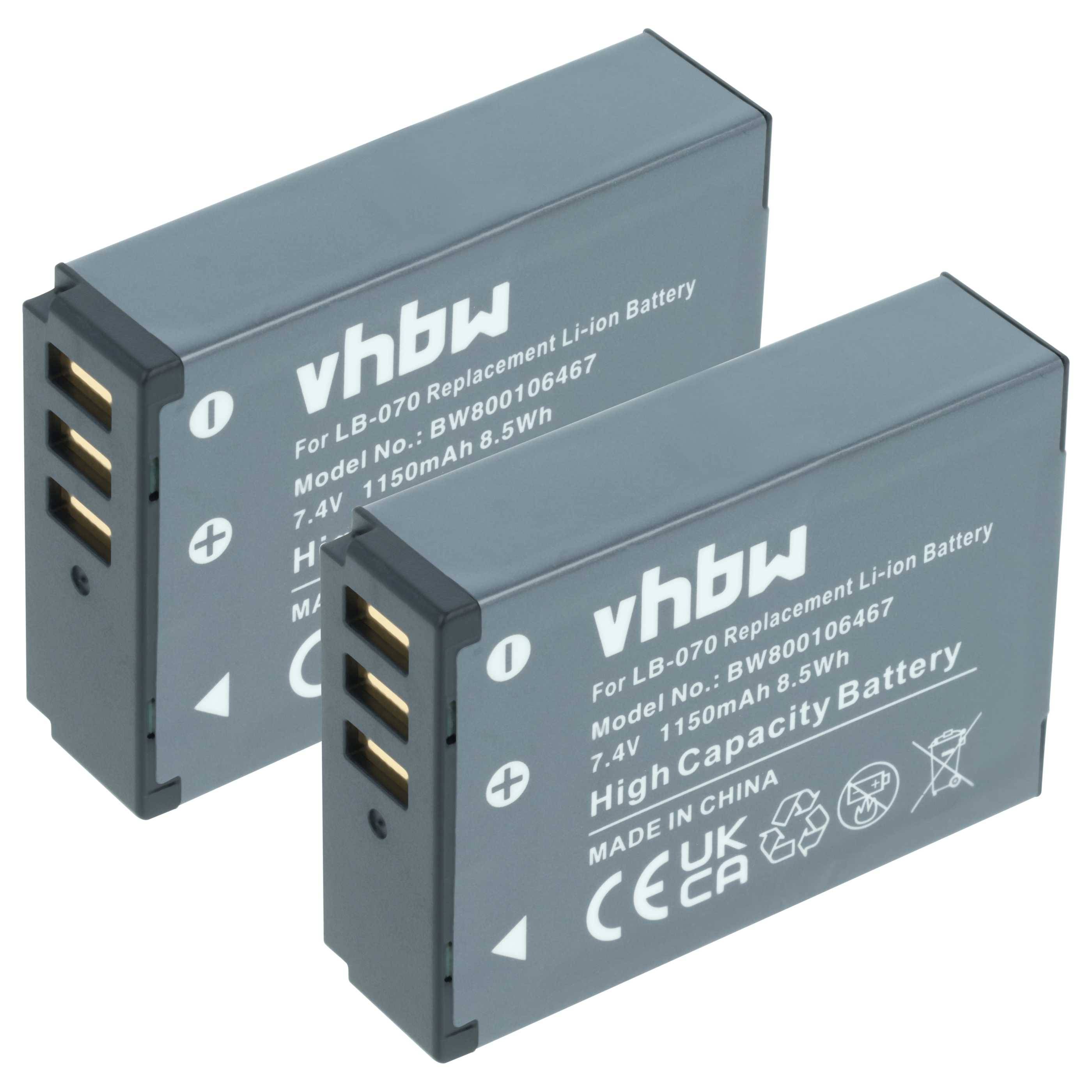 vhbw 2x Akku Ersatz für Kodak LB-070 für Kamera (1150 mAh, 7,4 V, Li-Ion)