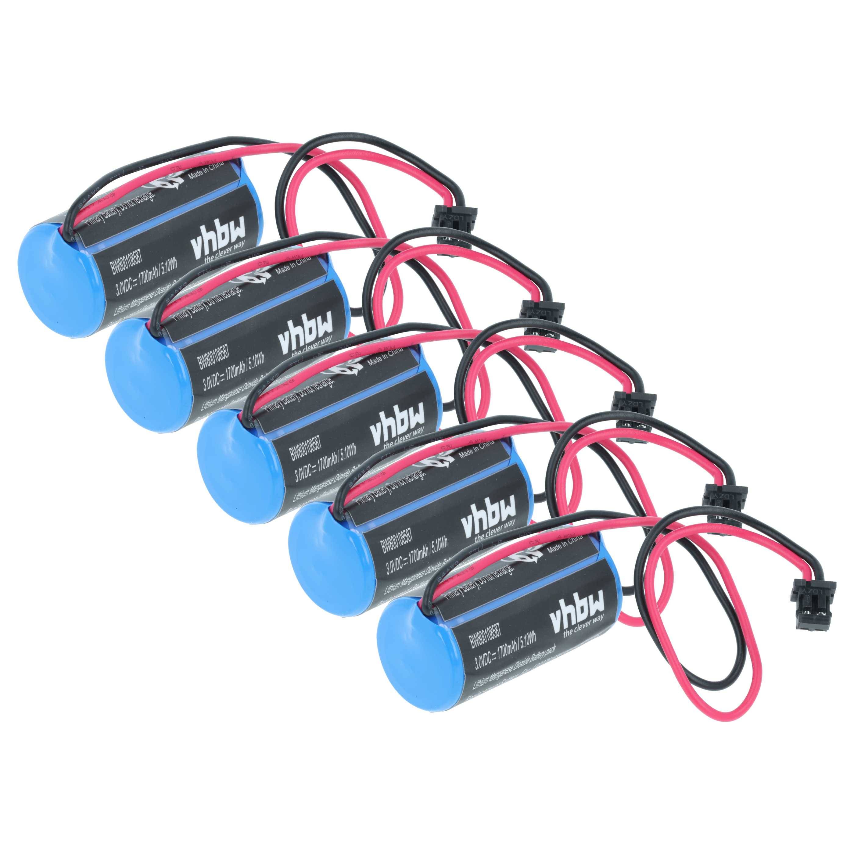 vhbw 5x Batterie Ersatz für Mitsubishi Q6-BAT, BKO-C10811H03, 130376, 624-1831 für Steuereinheit (1700 mAh, 3 V