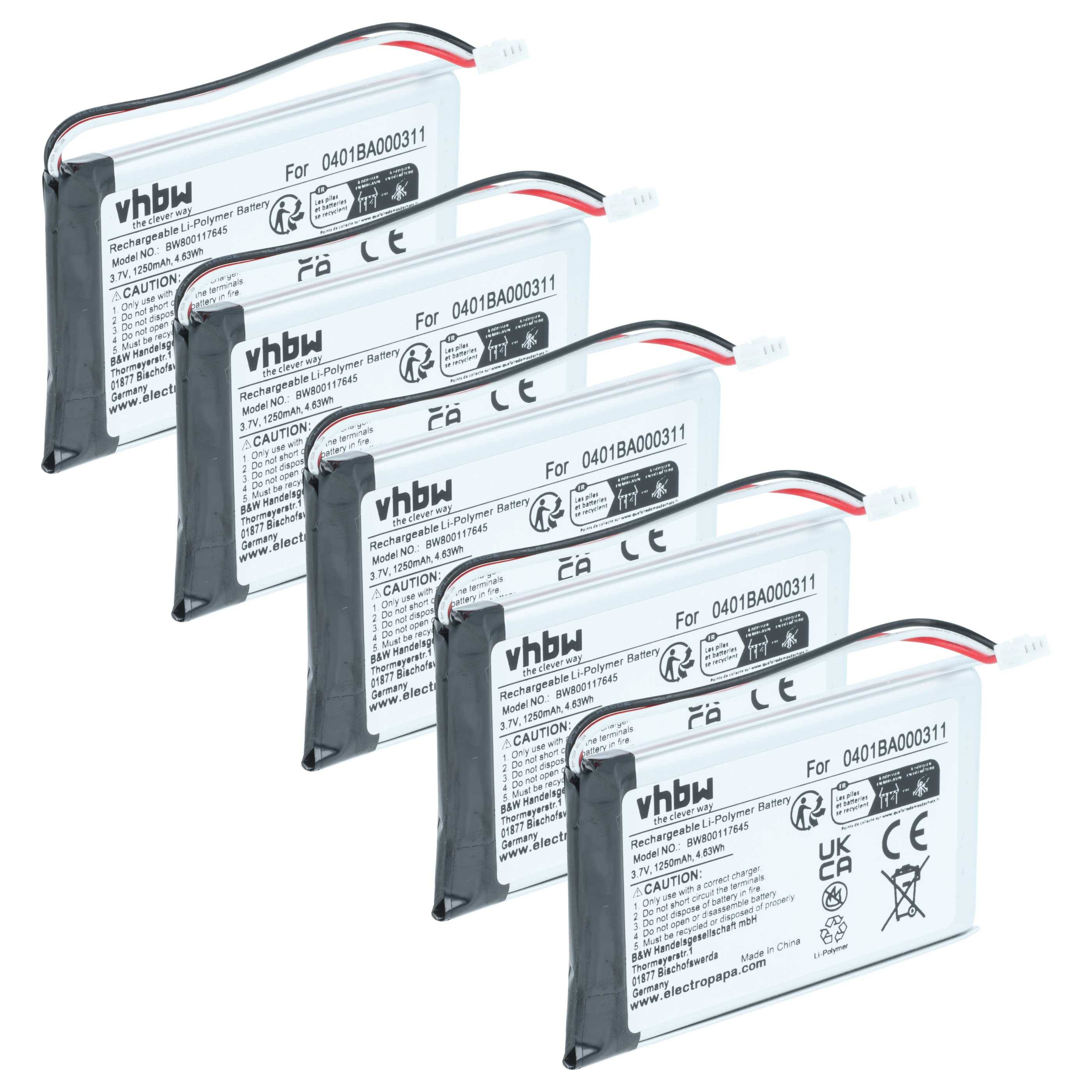 vhbw 5x Akku kompatibel mit Elca MITO-VETTA, MAGO-EVO, EVO, VETTA Fernbedienung Remote Control (1250 mAh, 3,7 V