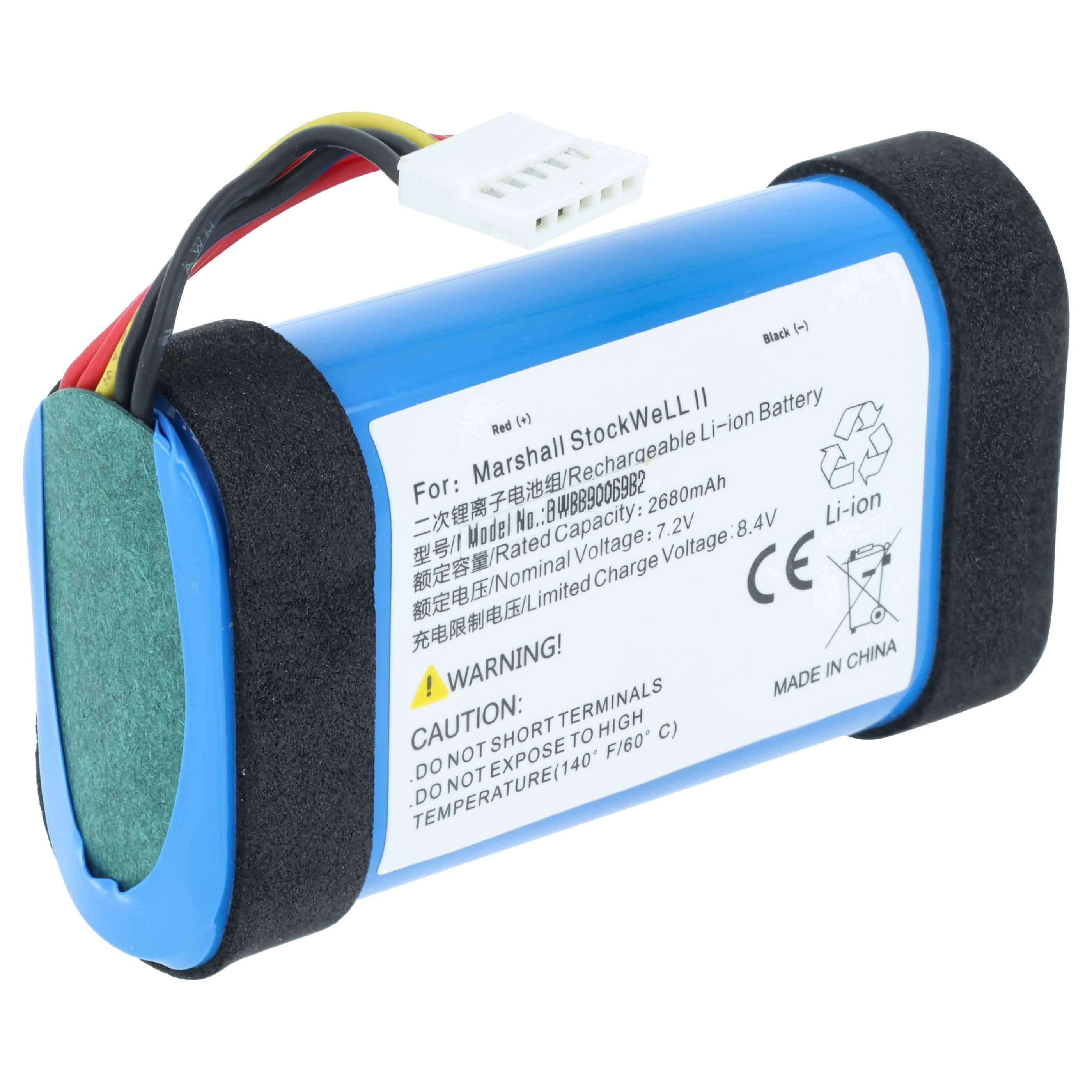 vhbw Akku kompatibel mit Marshall Stockwell II | Lautsprecher Boxen Speaker (2680 mAh, 7,2 V, Li-Ion)