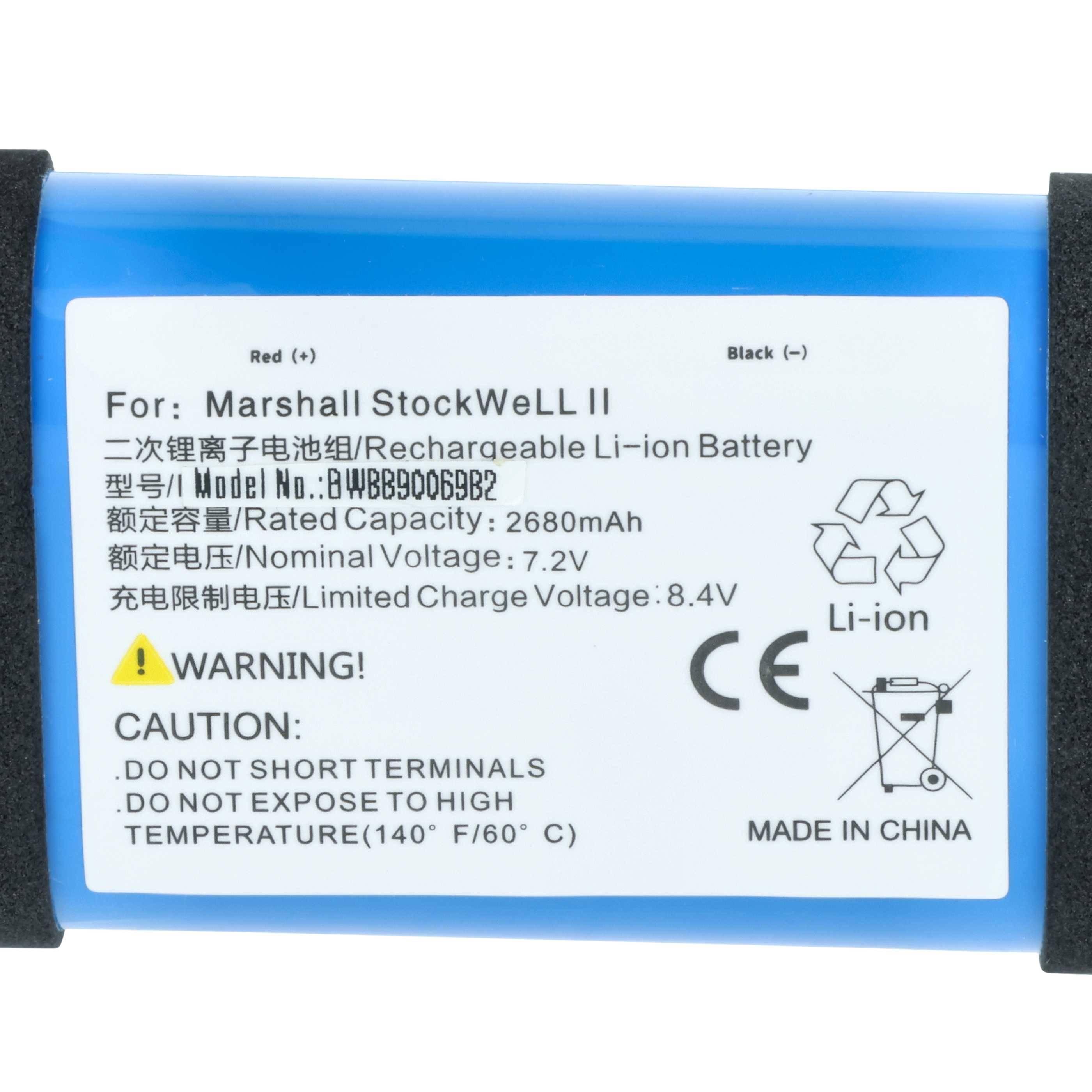 vhbw Akku kompatibel mit Marshall Stockwell II | Lautsprecher Boxen Speaker (2680 mAh, 7,2 V, Li-Ion)