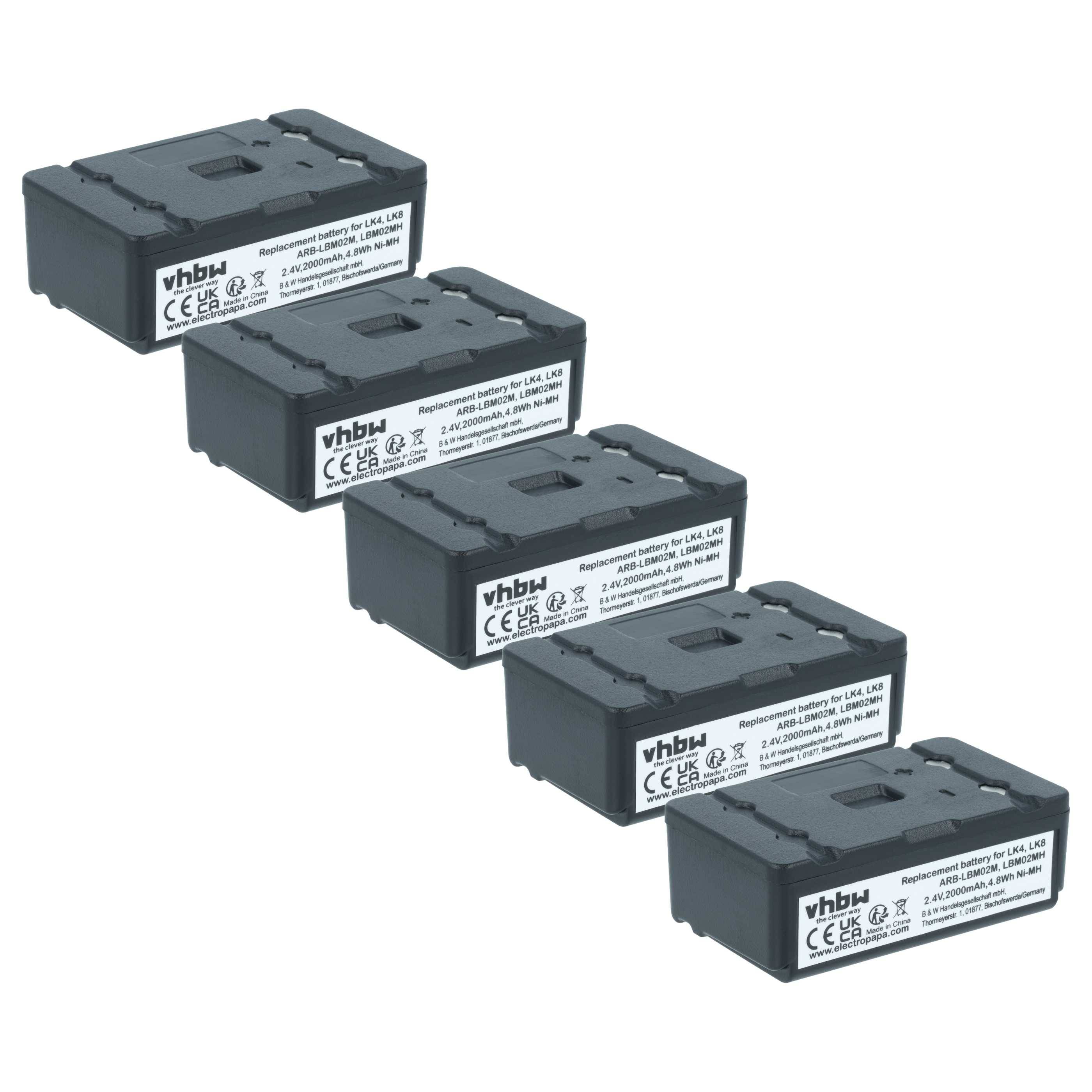 vhbw 5x Akku Ersatz für Autec ARB-LBM02M, LBM02MH für Fernbedienung Remote Control (2000 mAh, 2,4 V, NiMH)