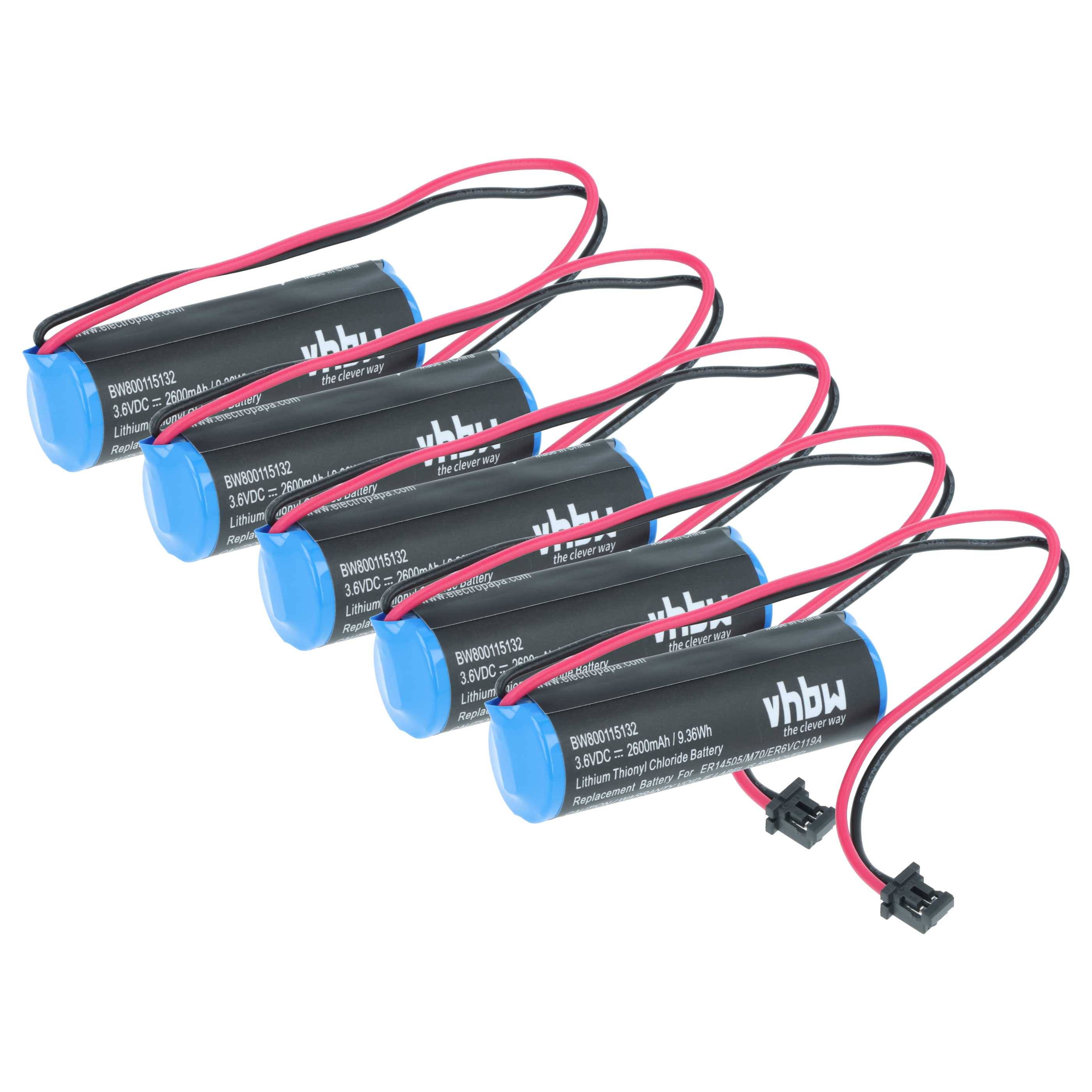 vhbw 5x Batterie kompatibel mit Mitsubishi M70 | MR-J3 CNC System, CNC Maschine (2600 mAh, 3,6 V, Li-Ion)