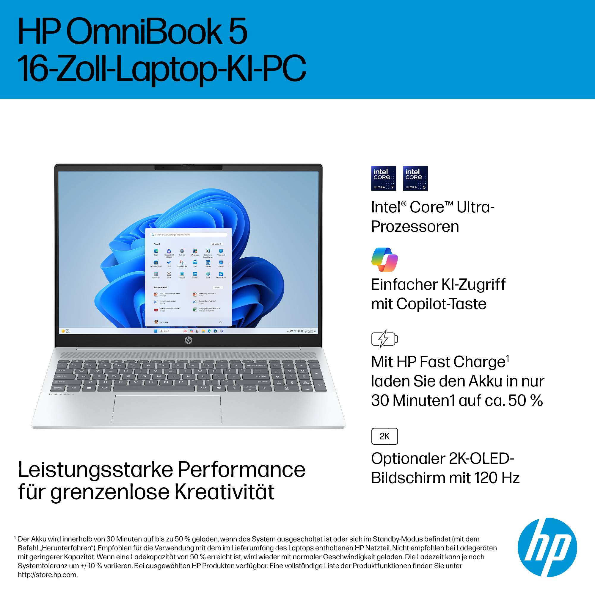 HP OmniBook 5 16-af1173ng 16inch WUXGA IPS, Intel Core Ultra 7 255U, 16GB RAM, 512GB SSD, Windows 11