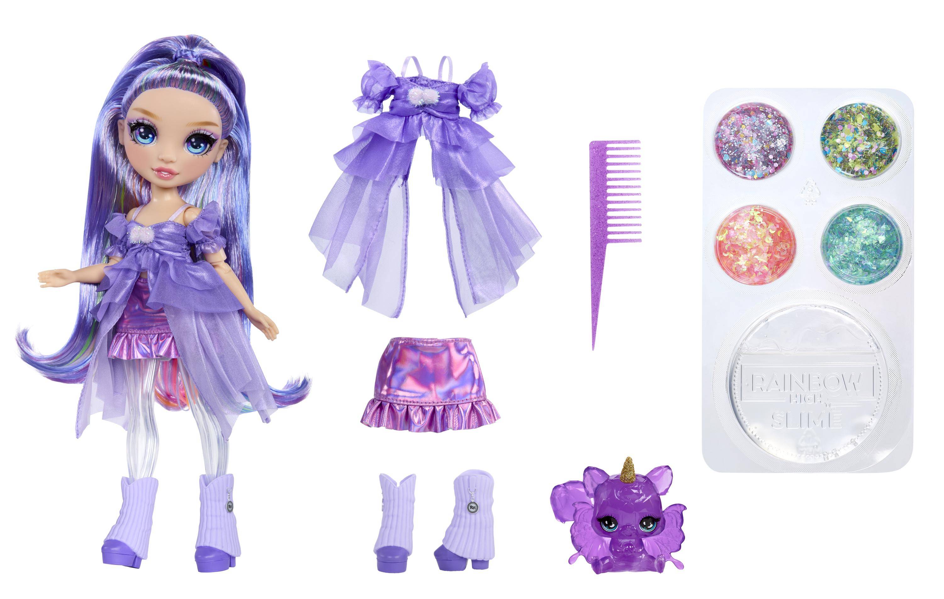 Rainbow High Rainbow Shimmers with Slime Fashion Doll - Violet (purple), Modepuppe, Weiblich, 4 Jahr(e), Junge/Mädchen,