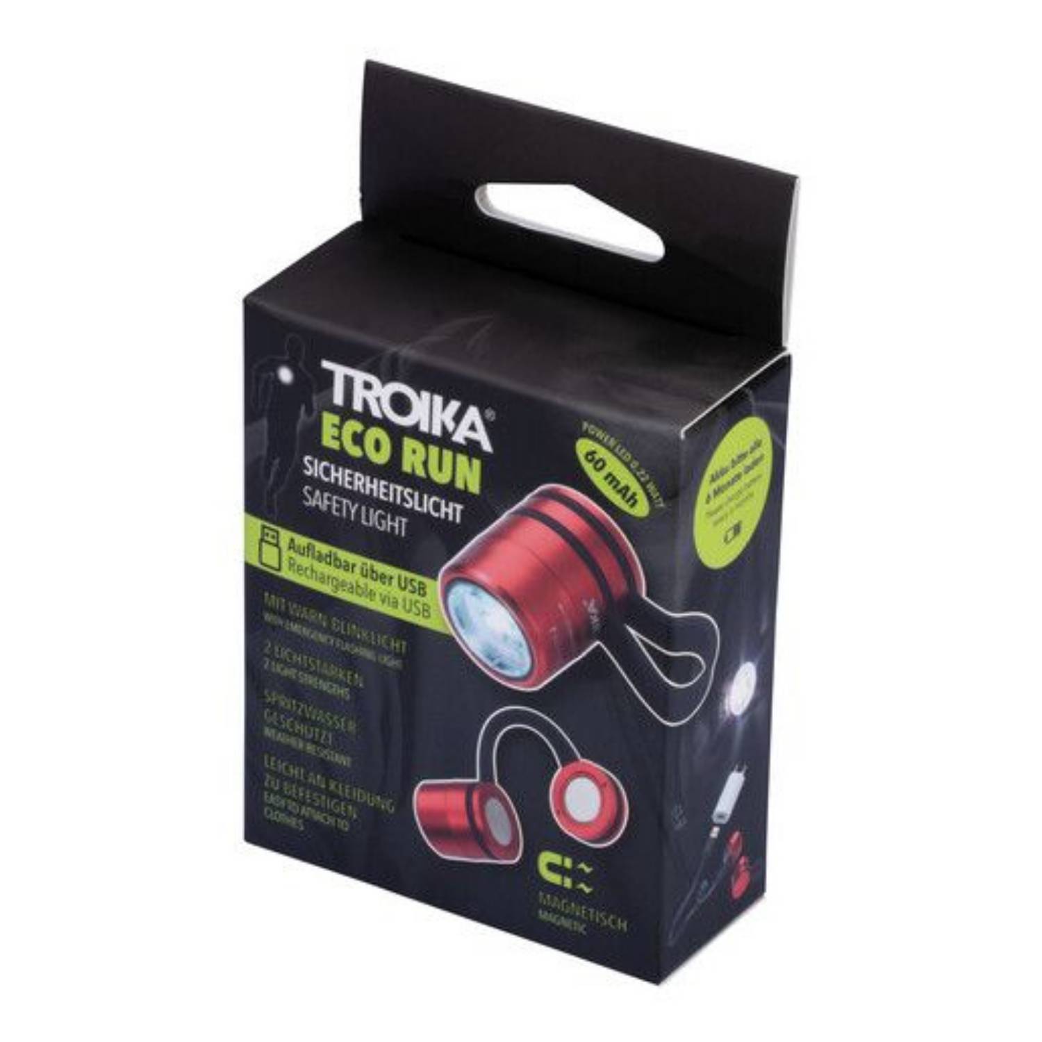 Troika ECO RUN, Magnetische Befestigung Taschenlampe, Rot, Aluminium, Silikon, SMD LED, 1 Lampen, Weiß