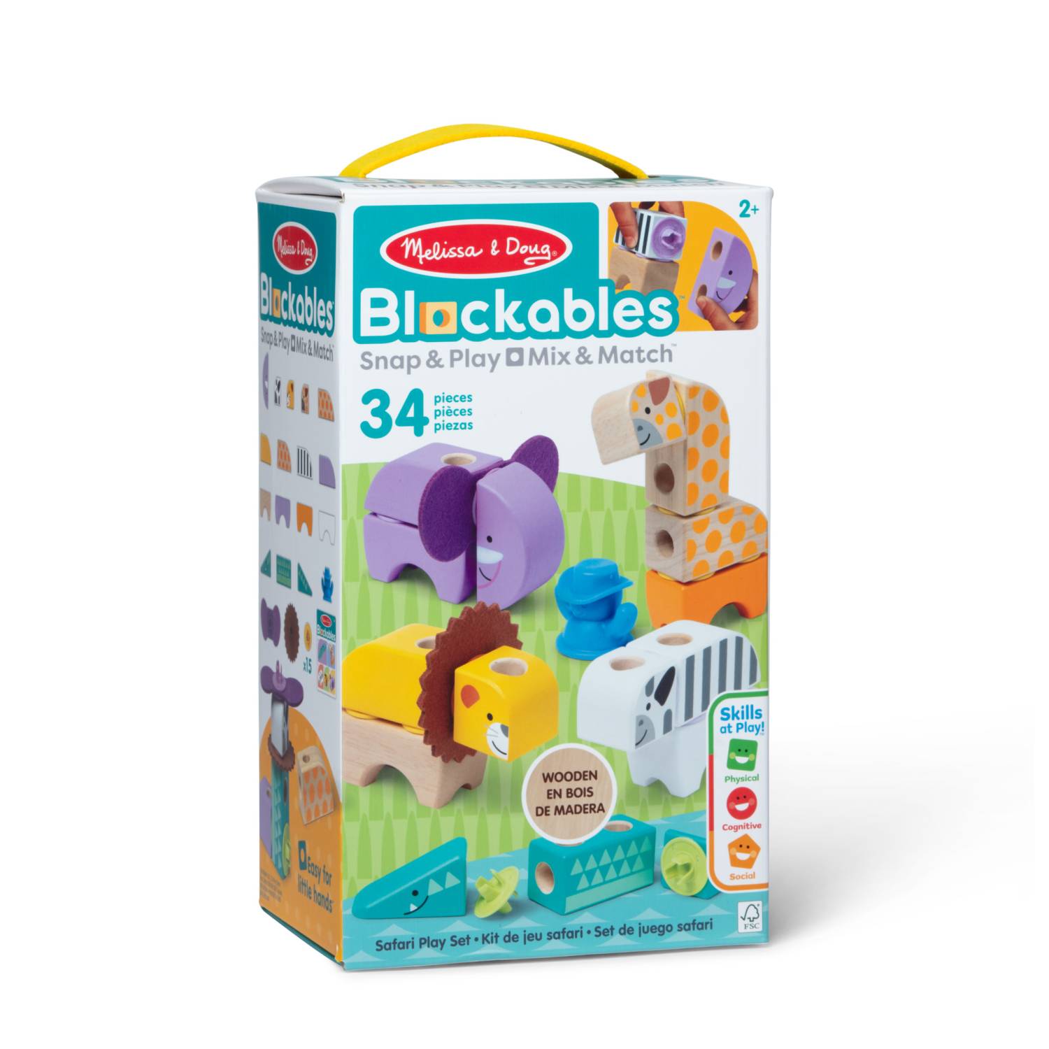 Spin Master Melissa & Doug Blockables Safari Bauset, 34 Teile, 2 Jahr(e), 34 Stück(e), Holz