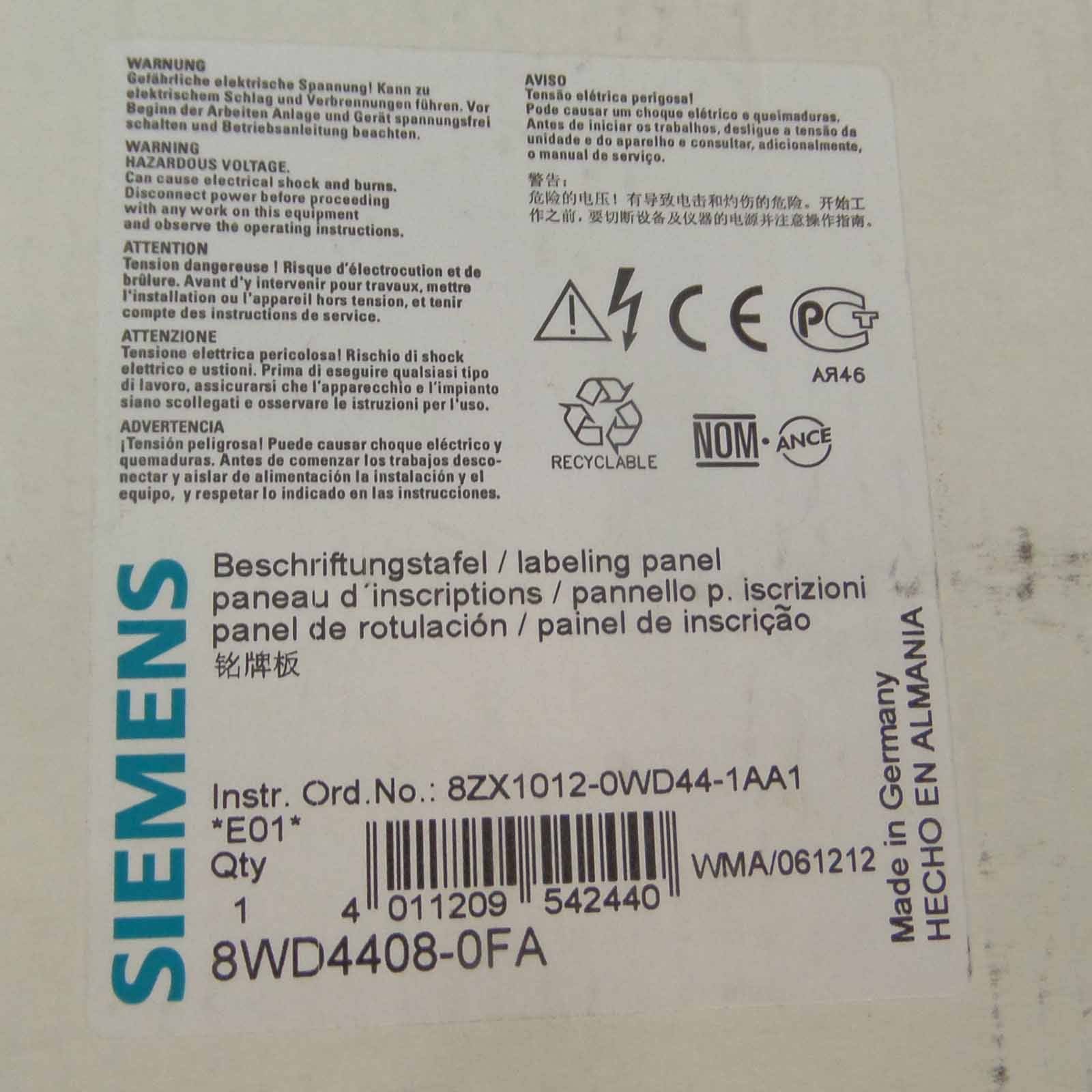 Siemens Beschriftungstafel (8WD4408-0FA)