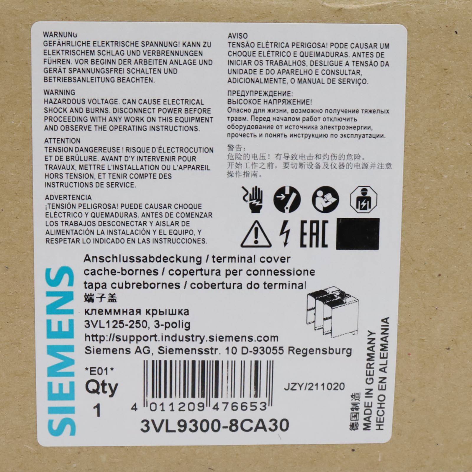 Siemens Indus.Sector Anschlussabdeckung f.VL160X,VL160,VL250 3VL9300-8CA30