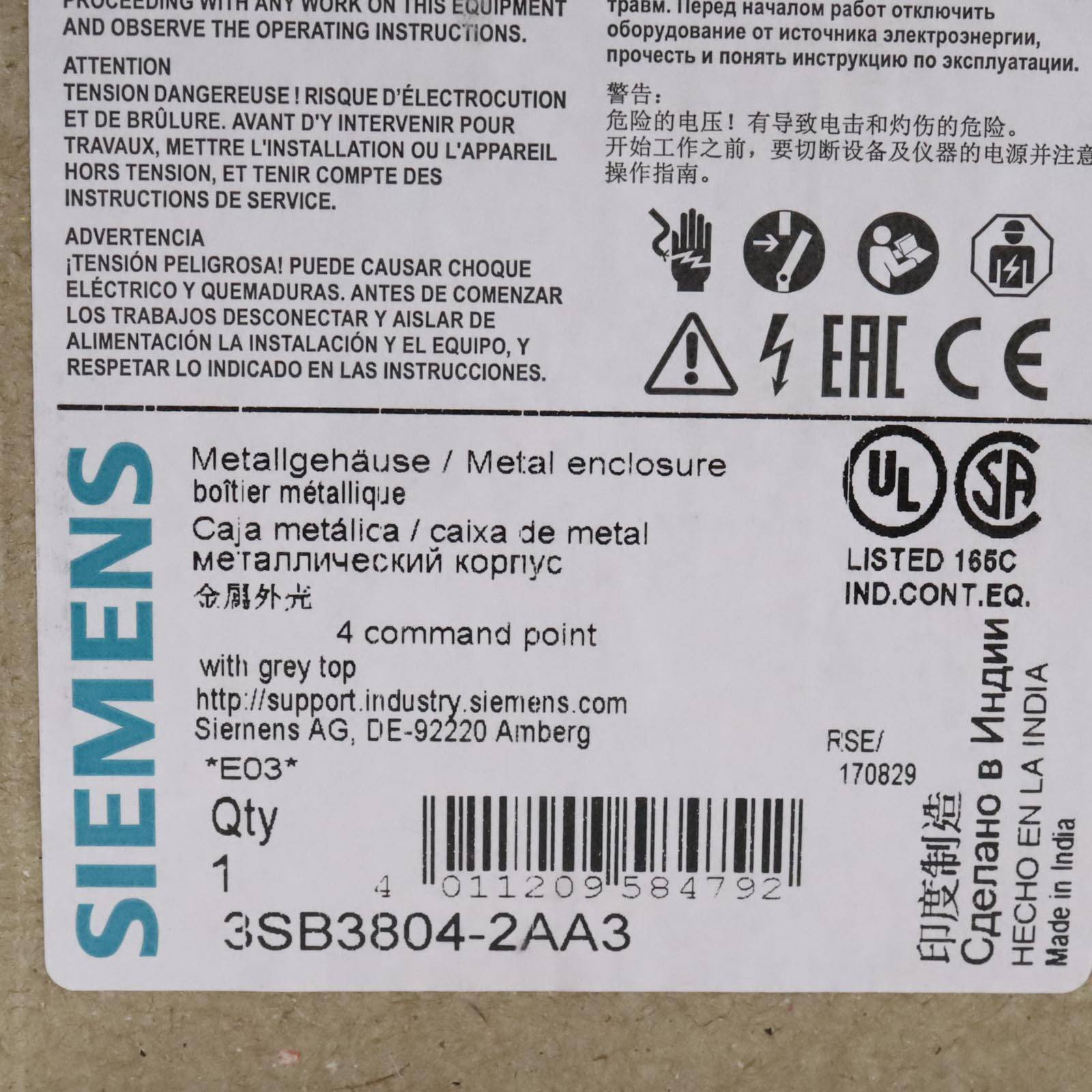 Siemens Aufbaugehäuse Alu Ø22,5mm IP67 SIGNUM 3SB3804-2AA3 85x194x64mm