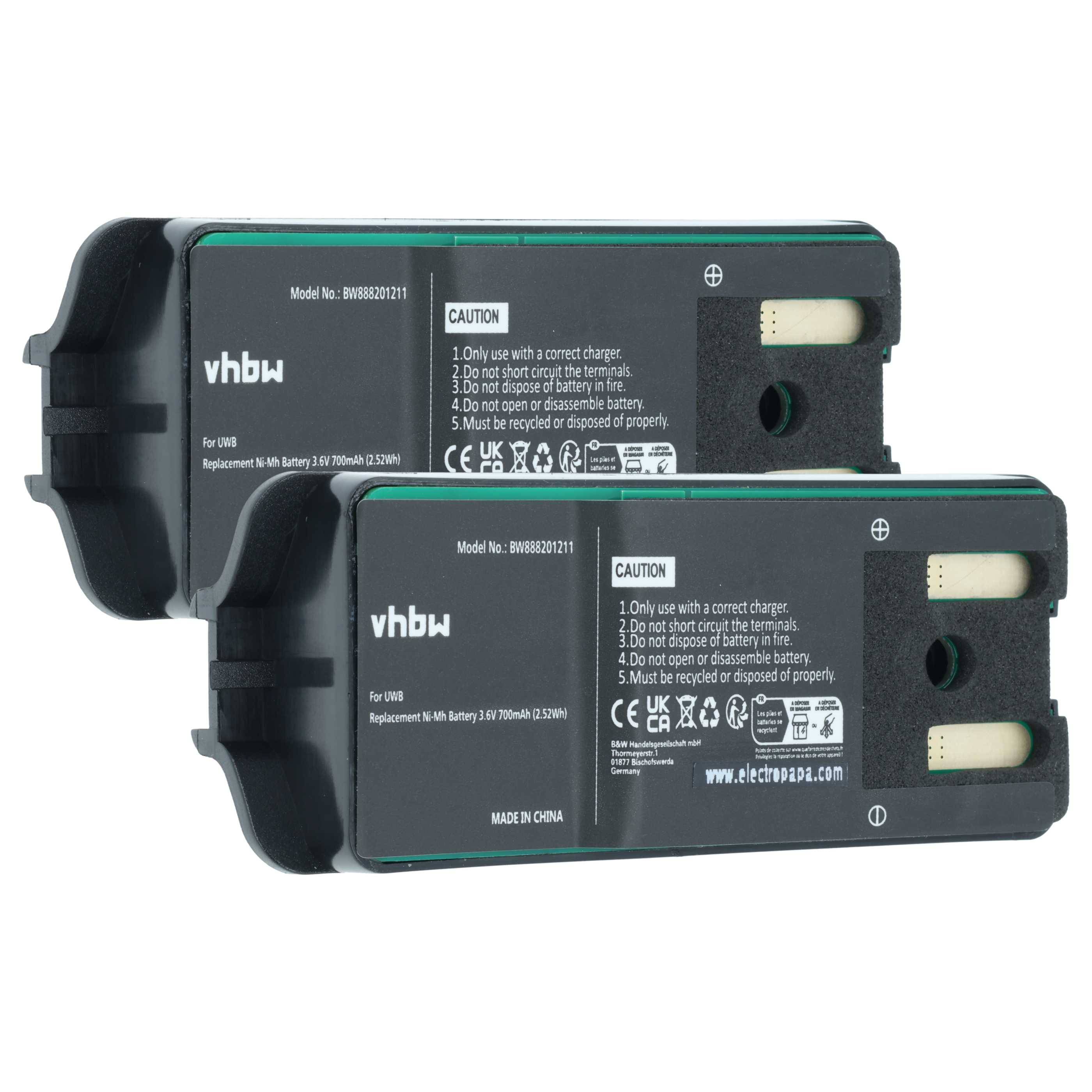 vhbw 2x Akku Ersatz für JAY UWB für Funkgerät, Walkie Talkie (700 mAh, 3,6 V, NiMH)