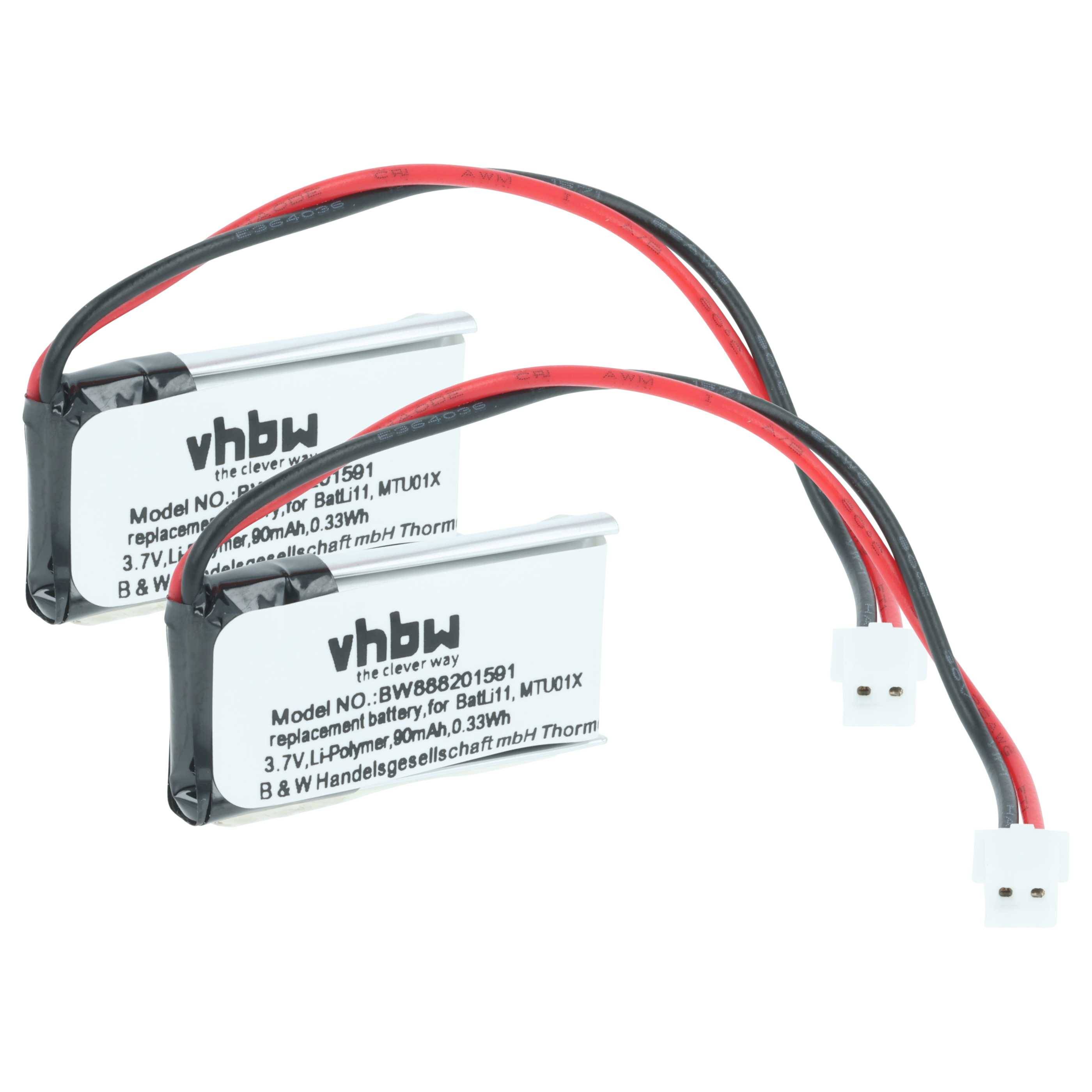 vhbw 2x Akku kompatibel mit Diagral DIAG44ACX, TF410X Alarmanlage, Alarmsystem (90 mAh, 3,7 V, Li-Polymer)