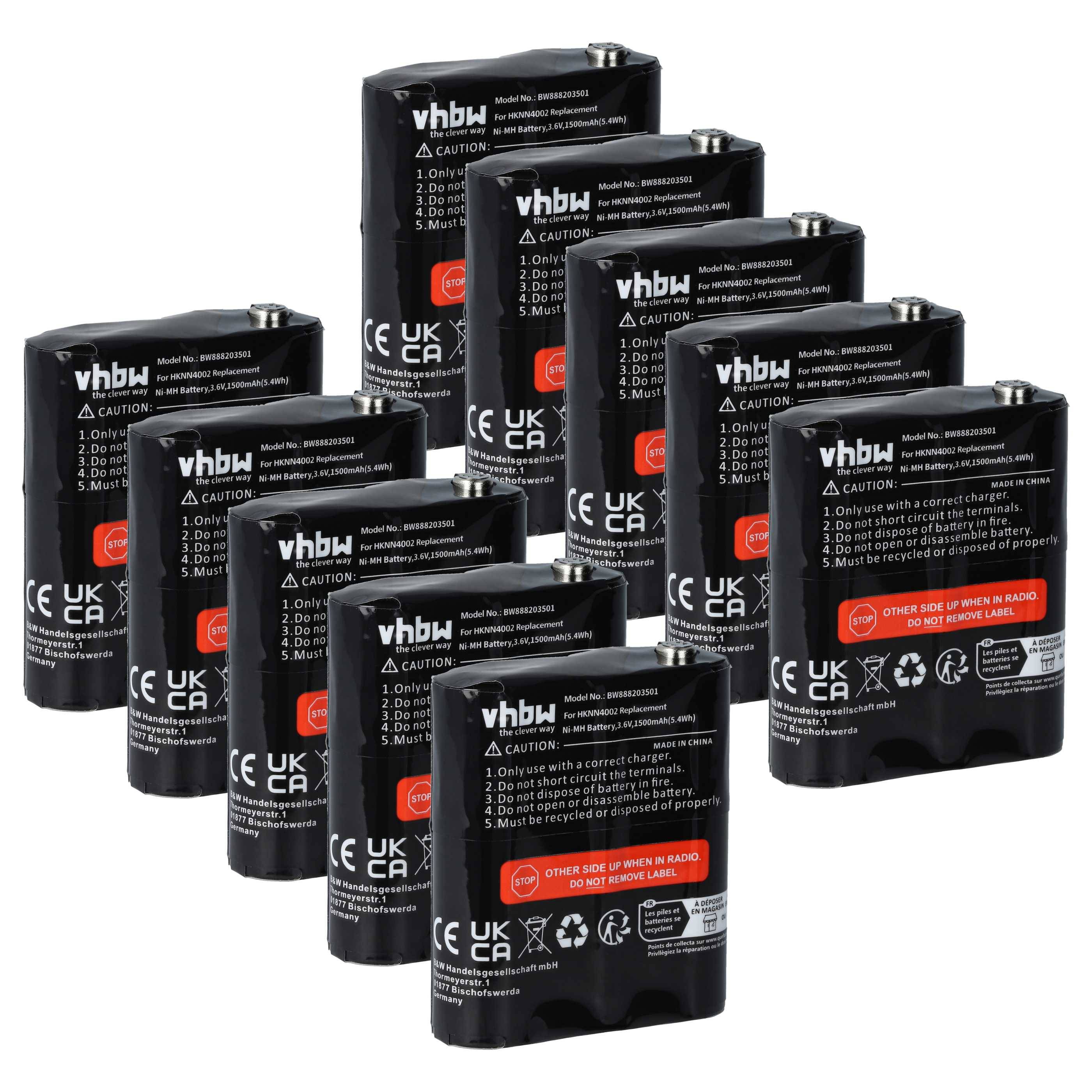 vhbw 10x Akku Ersatz für Motorola KEBT-071-B, KEBT-071-C, KEBT-071D, KEBT-071-D, KEBT-071-F für Funkgerät, Walkie Talkie