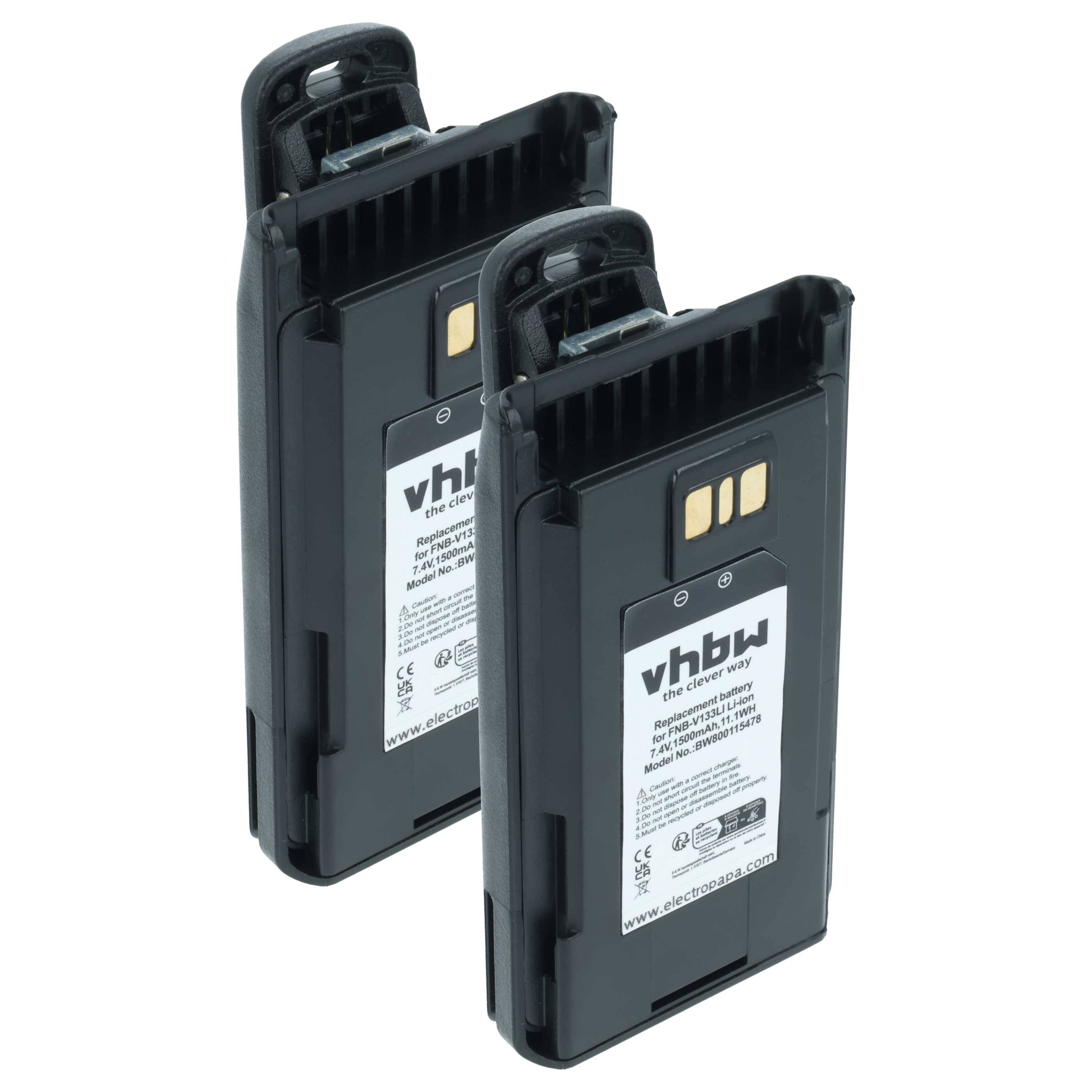 vhbw 2x Akku Ersatz für Yaesu / Vertex AAJ67X001 für Funkgerät, Walkie Talkie (1500 mAh, 7,4 V, Li-Ion)