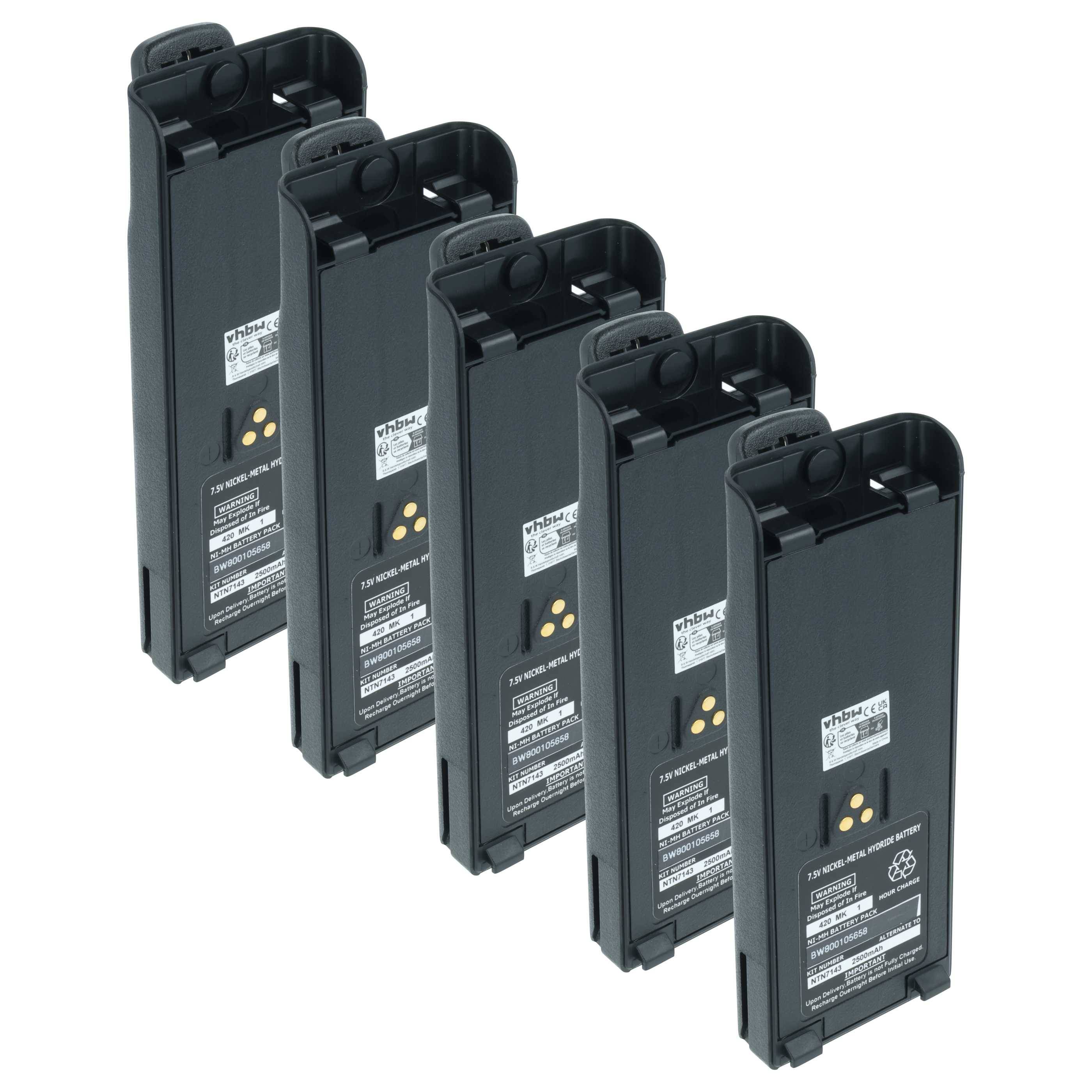 vhbw 5x Akku Ersatz für Motorola NTN7143B, NTN7143A, NTN7143 für Funkgerät, Walkie Talkie (2500 mAh, 7,5 V, NiMH) +