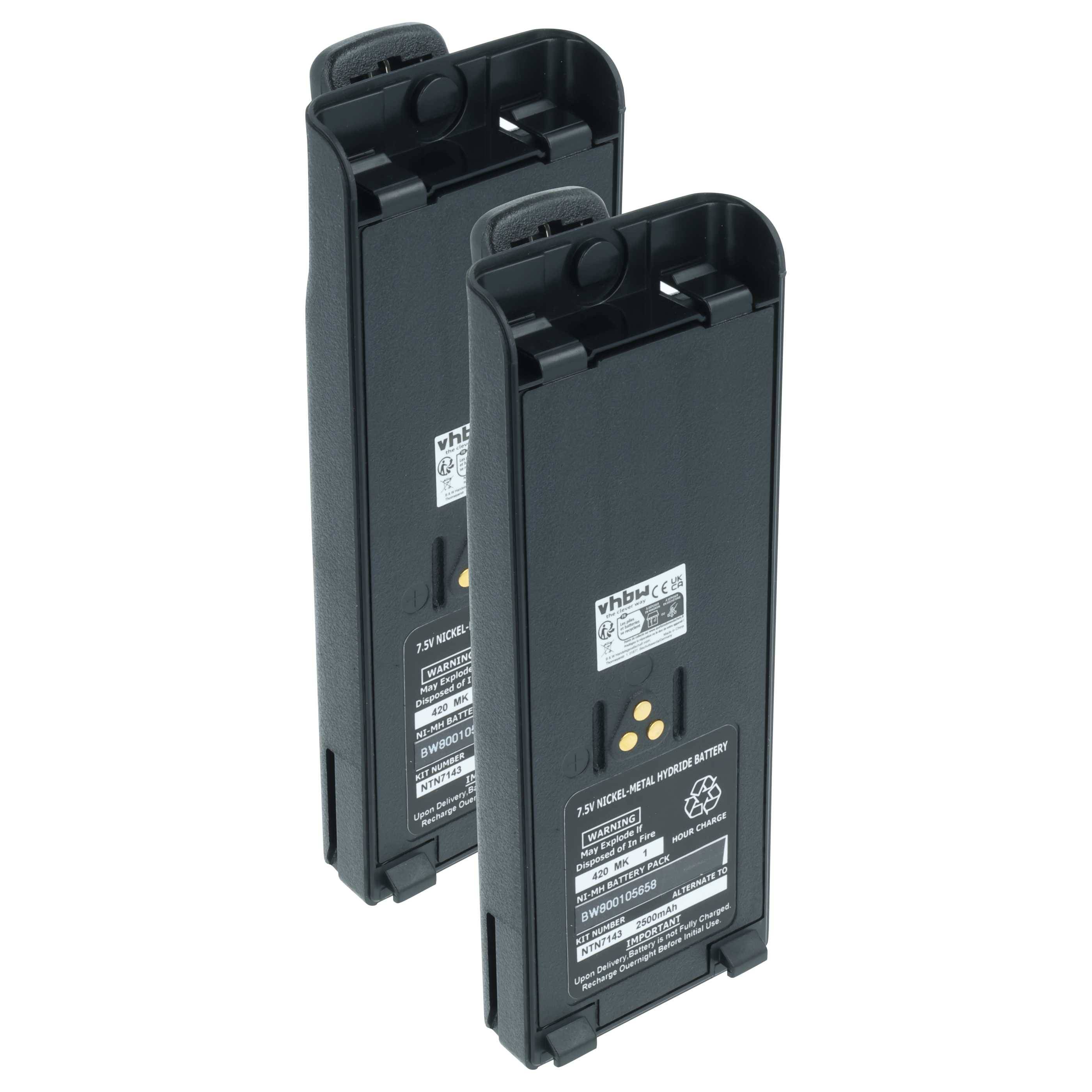vhbw 2x Akku kompatibel mit Motorola GP900, HAT100, GP1200, GP2013, GP2010 Funkgerät, Walkie Talkie (2500 mAh, 7,5 V