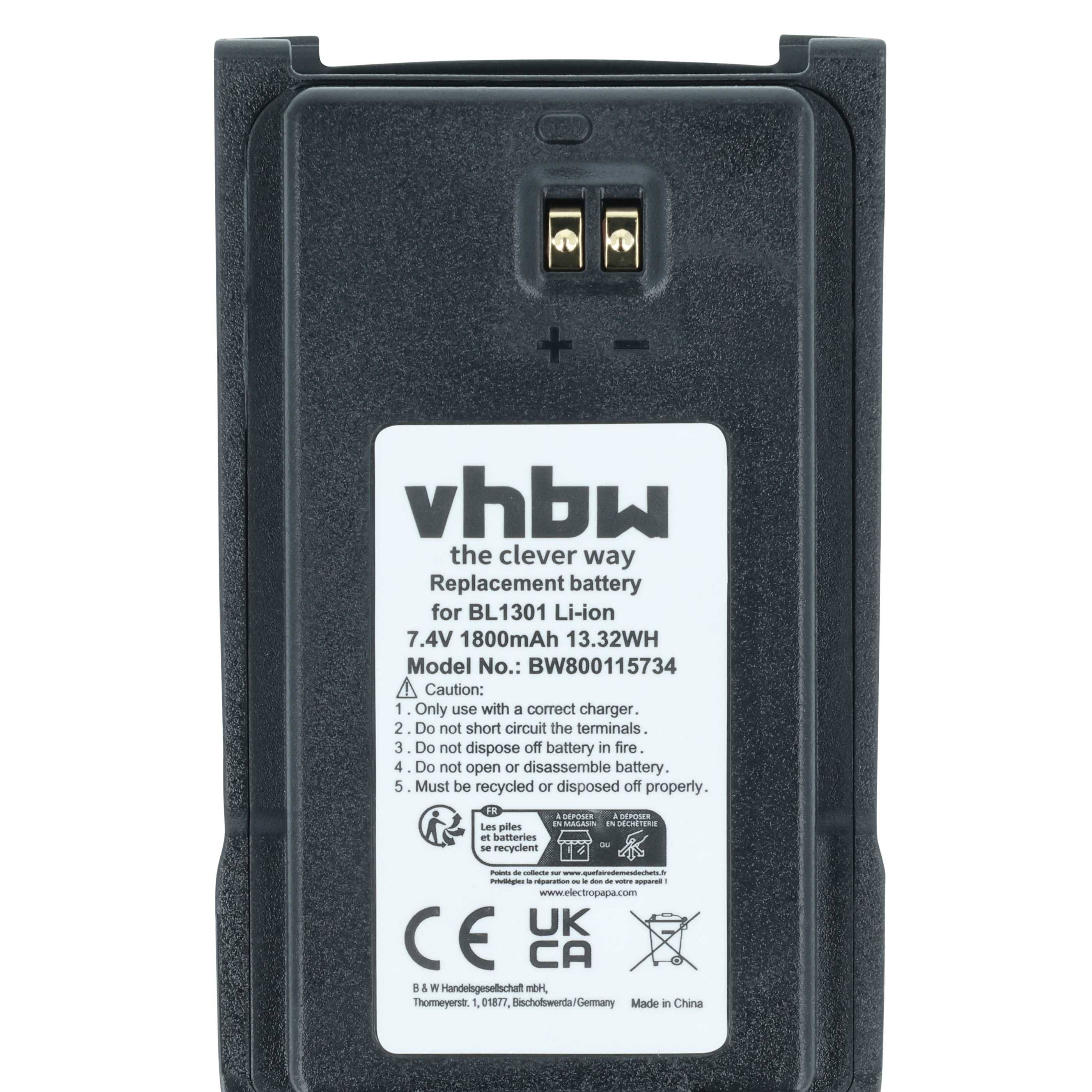 vhbw 2x Akku Ersatz für Hyt / Hytera BL2407, BL1301, BL1719 für Funkgerät, Walkie Talkie (1800 mAh, 7,4 V, Li-Ion)
