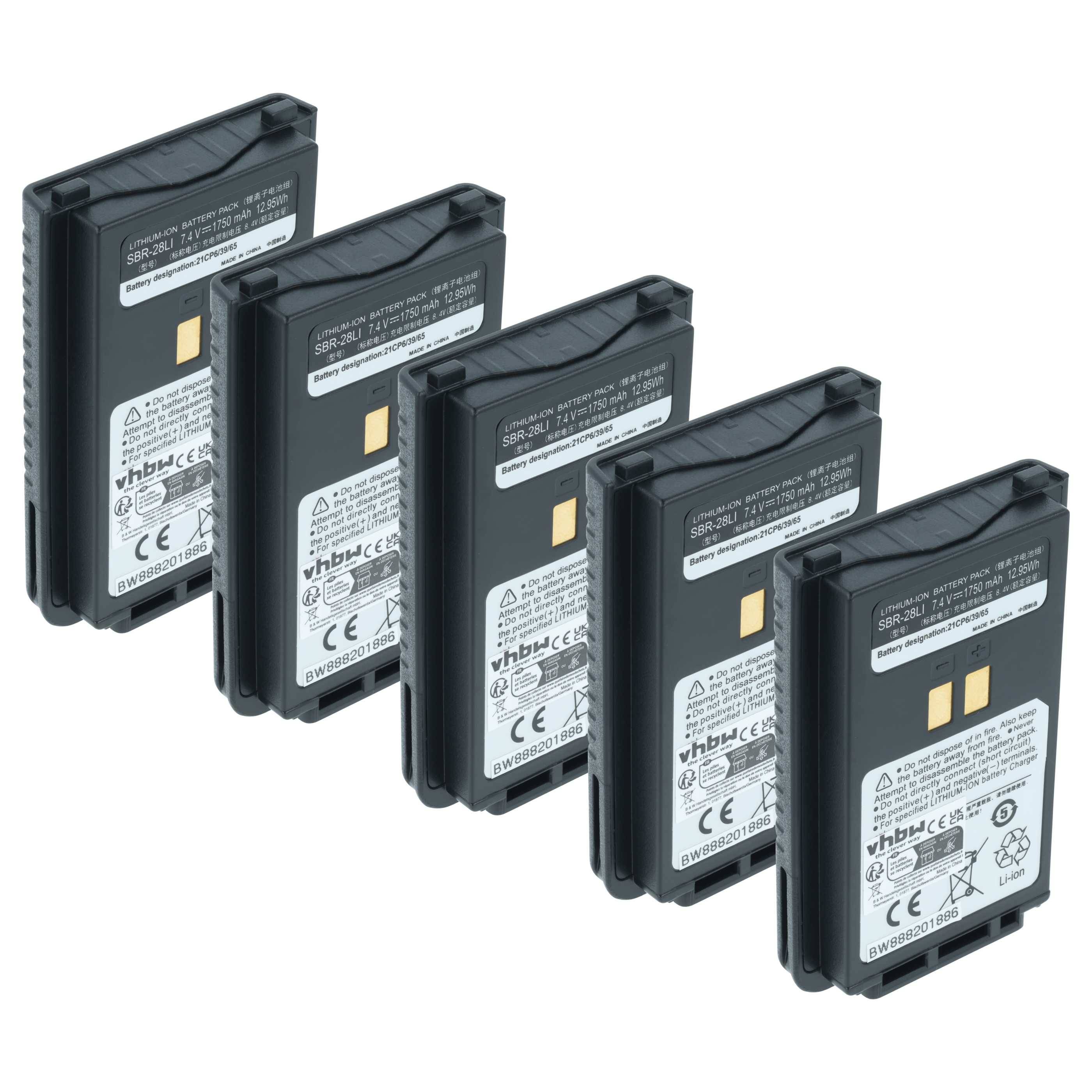 vhbw 5x Akku kompatibel mit Yaesu FT-4VR, FTA-250L, FT-4VE, FT-4XE, FT-4VX, FT-25E, FT-4XR, FT-65E Funkgerät, Walkie