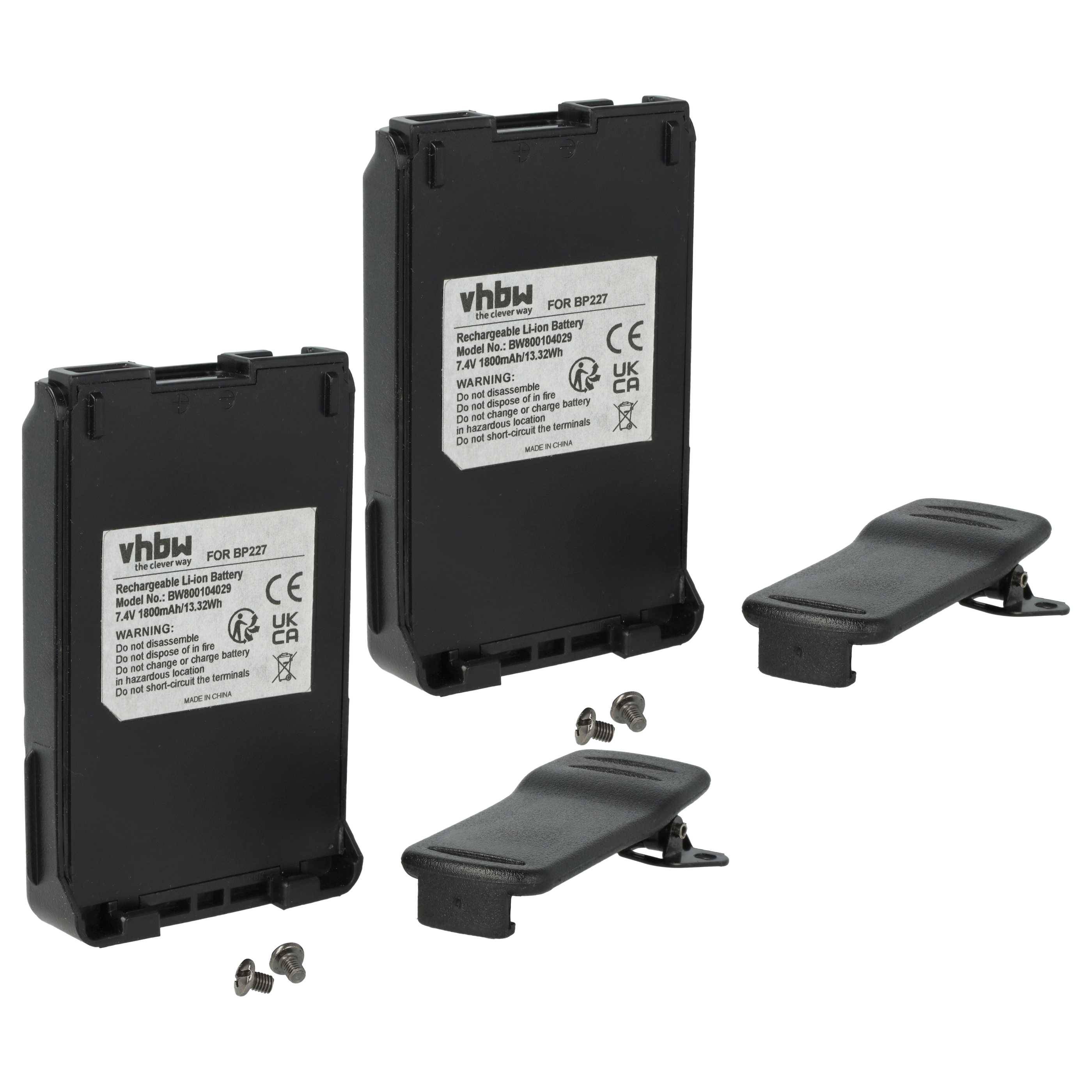 vhbw 2x Akku kompatibel mit Icom IC-M87, IC-F61V, IC-M88, IC-F88, IC-U80E Funkgerät, Walkie Talkie (1800 mAh, 7,4 V