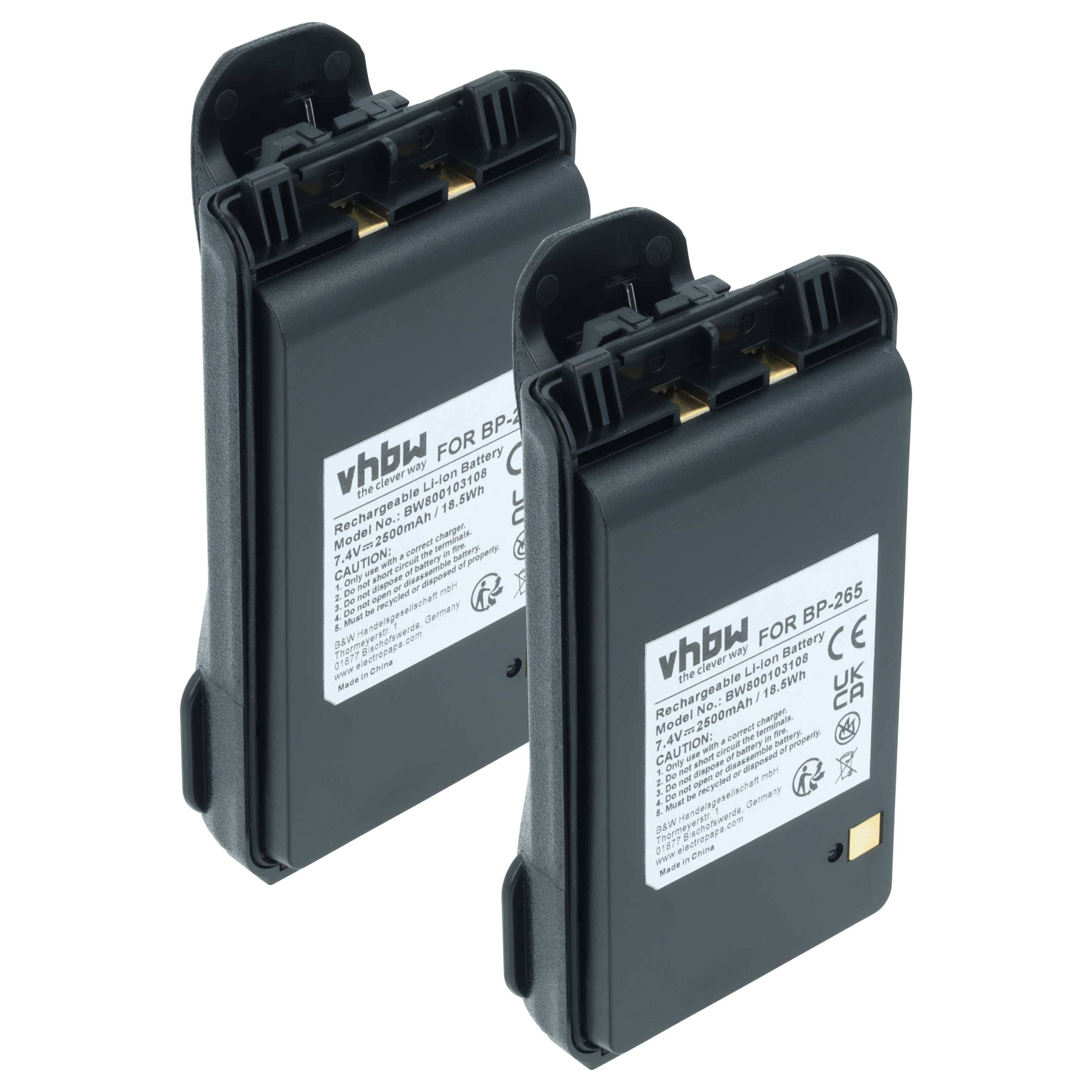 vhbw 2x Akku kompatibel mit Icom IC-F3108D, IC-F3101D, IC-F3008, IC-F3003 Funkgerät, Walkie Talkie (2500 mAh, 7,4 V