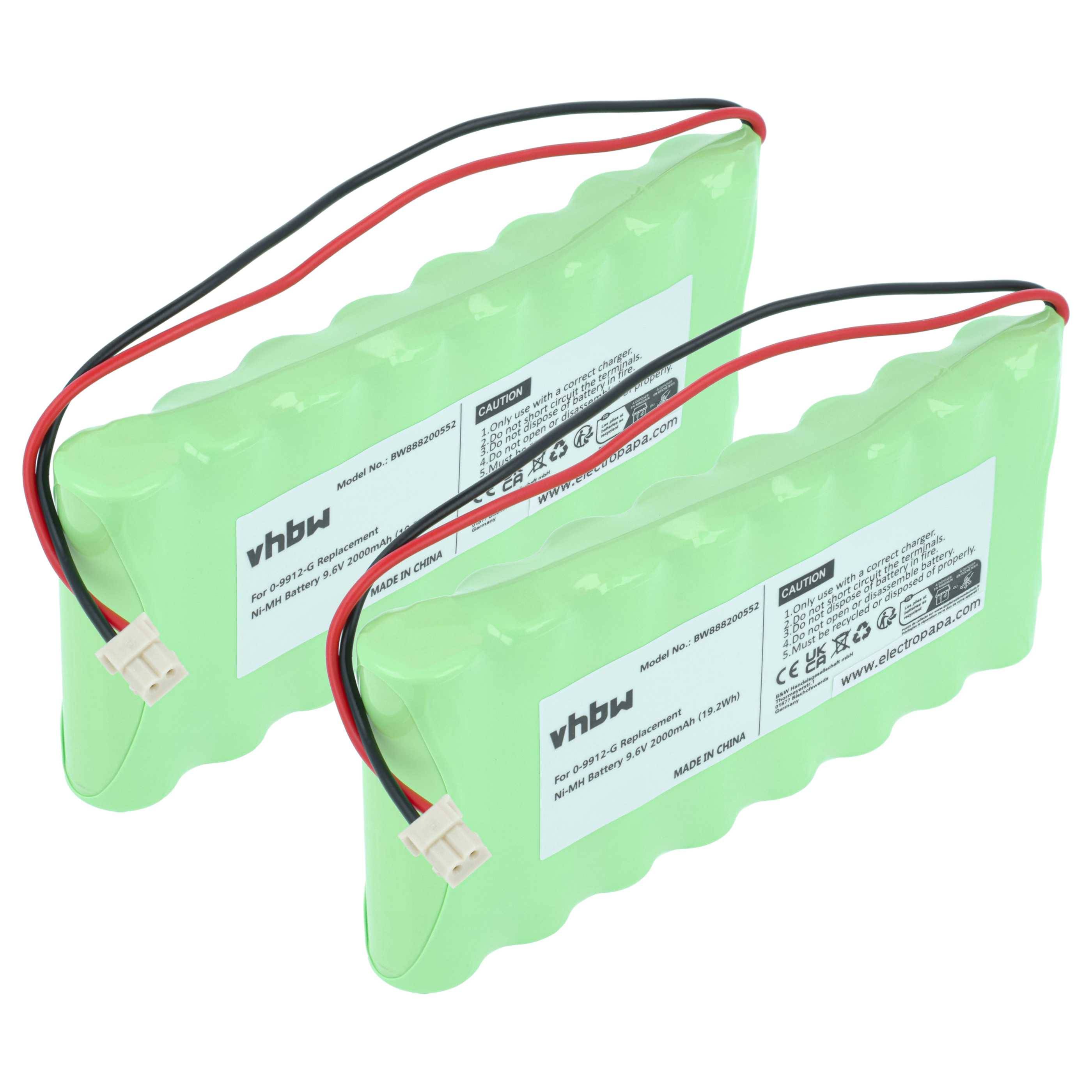 vhbw 2x Akku Ersatz für Visonic 100729, 103-300672, GP130AAH6BMX, 0-9912-G für Alarmanlage, Alarmsystem (2000 mAh, 9,6 V