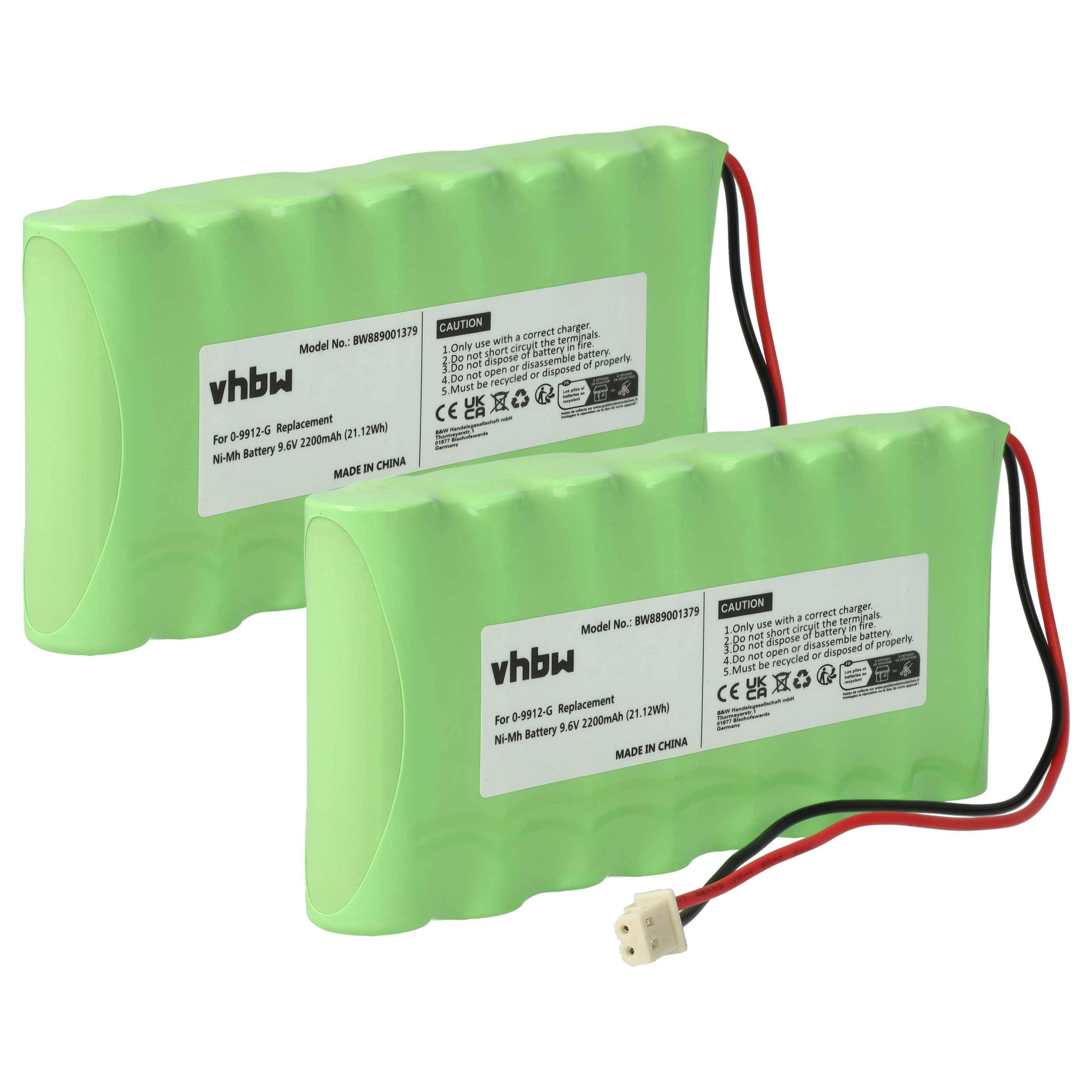 vhbw 2x Akku Ersatz für Visonic 103-300672, 0-9912-G, GP180AAH8BMX für Alarmanlage, Alarmsystem (2200 mAh, 9,6 V, NiMH)