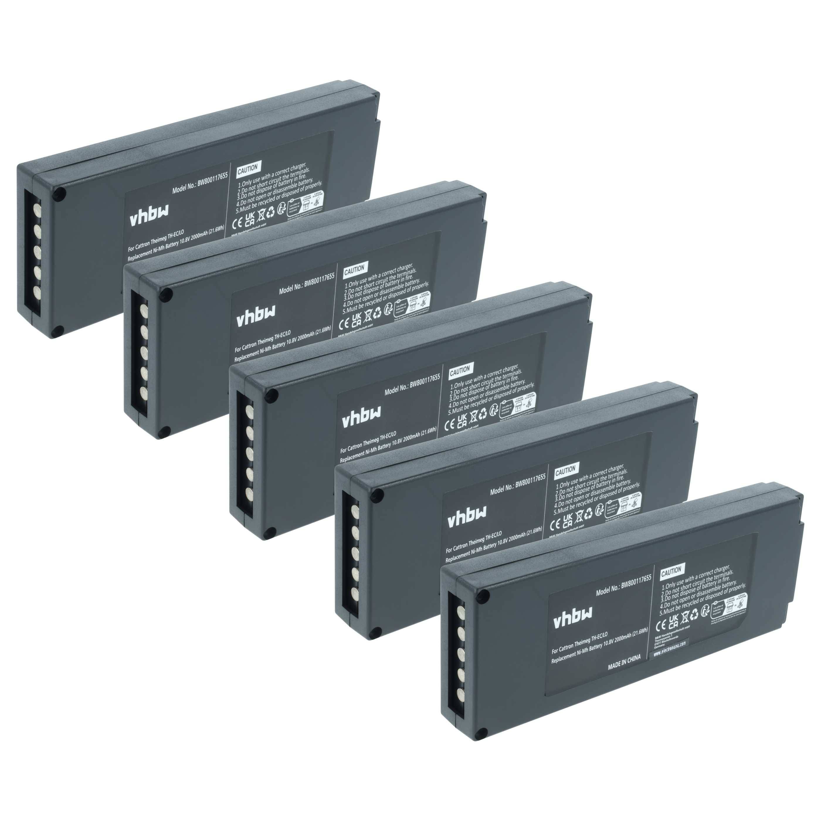 vhbw 5x Akku Ersatz für Cattron Theimeg BT081-00053, B5018-00061 für Fernbedienung Remote Control (2000 mAh, 10,8 V