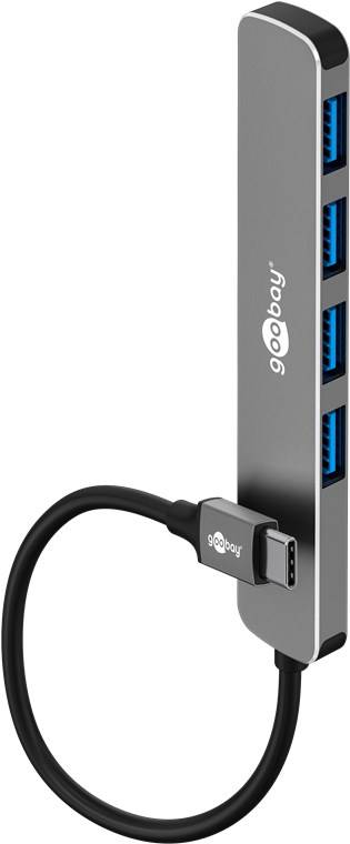 Goobay 74157 USB-C Adapter Multiport Slim USB-C Hub auf 4x USB-A, 4 Ports, 5Gbit/s, Aluminium