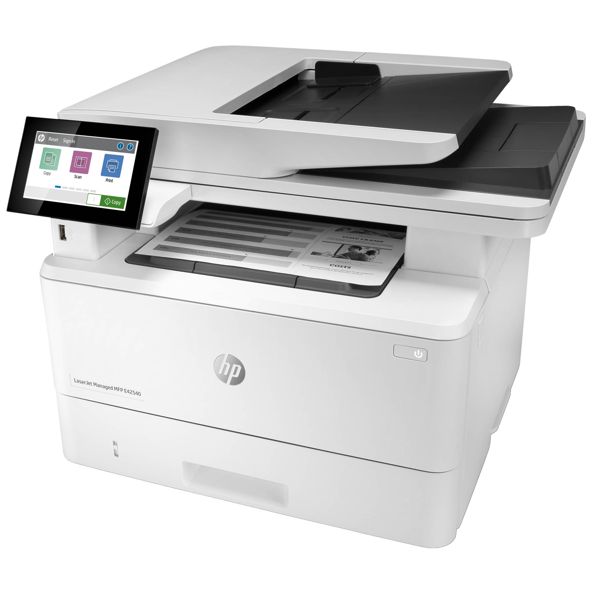 HP LaserJet Managed MFP E42540f, Laser, Monodruck, 1200 x 1200 DPI, A4, Direktdruck, Weiß